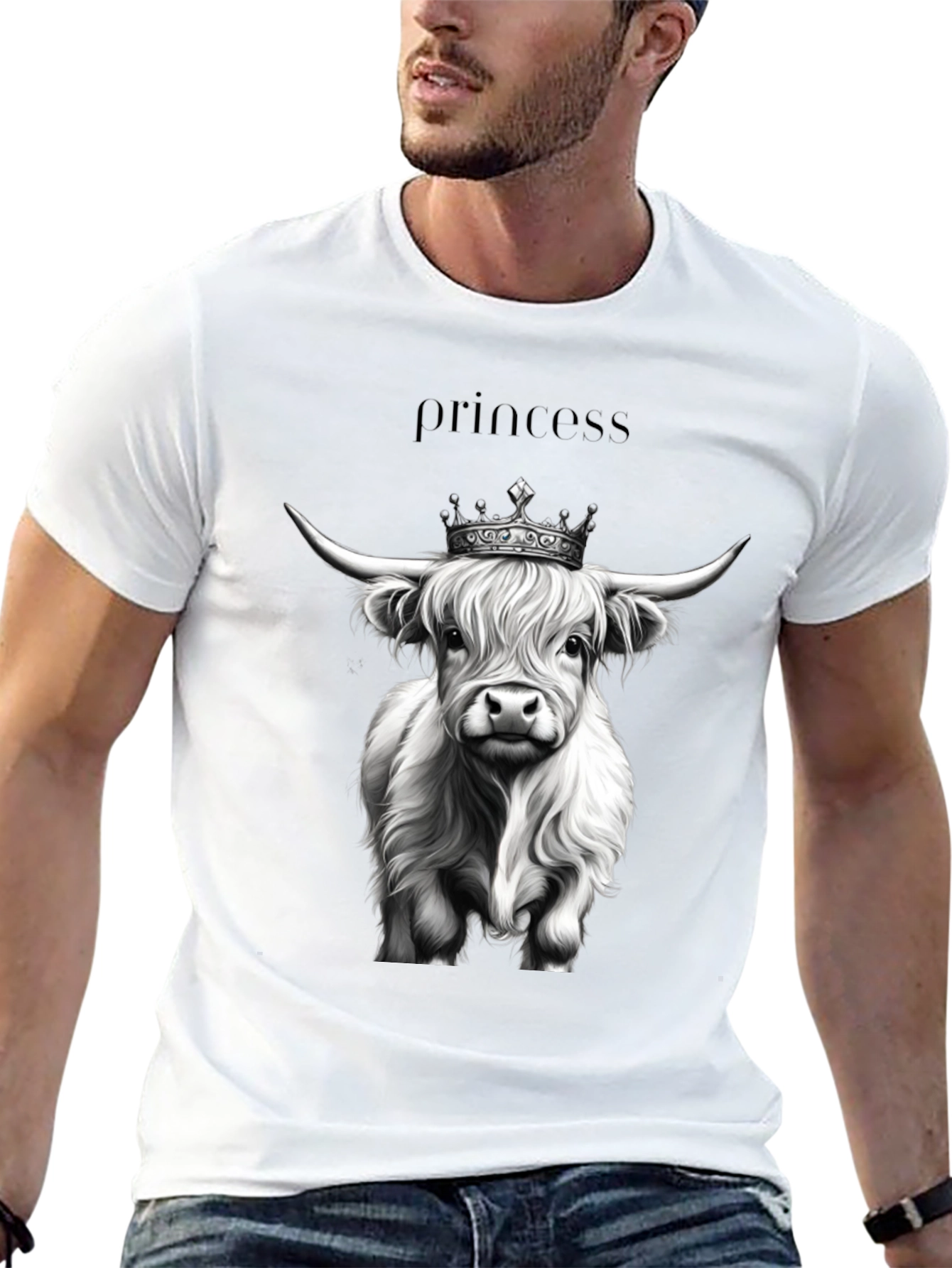 Princess Highland Cow Black T-Shirt