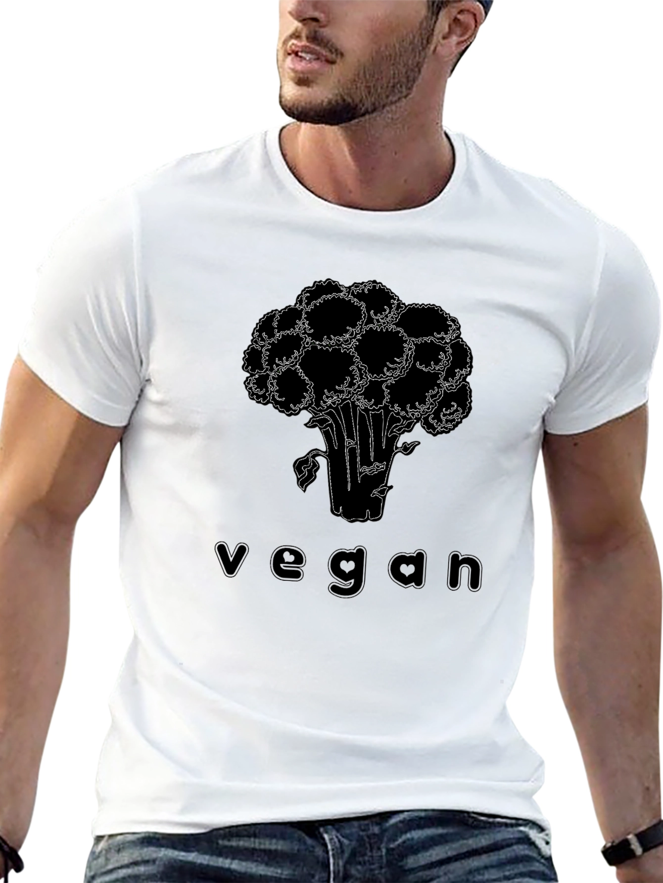 Vegan Broccoli Graphic Tee - Black Cotton Casual T-Shirt