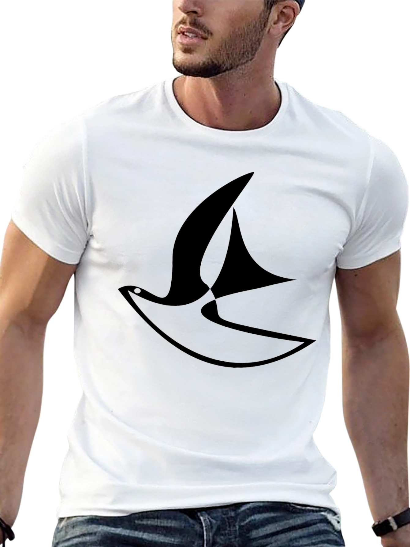 Stylish Black T-Shirt with Abstract Bird Design