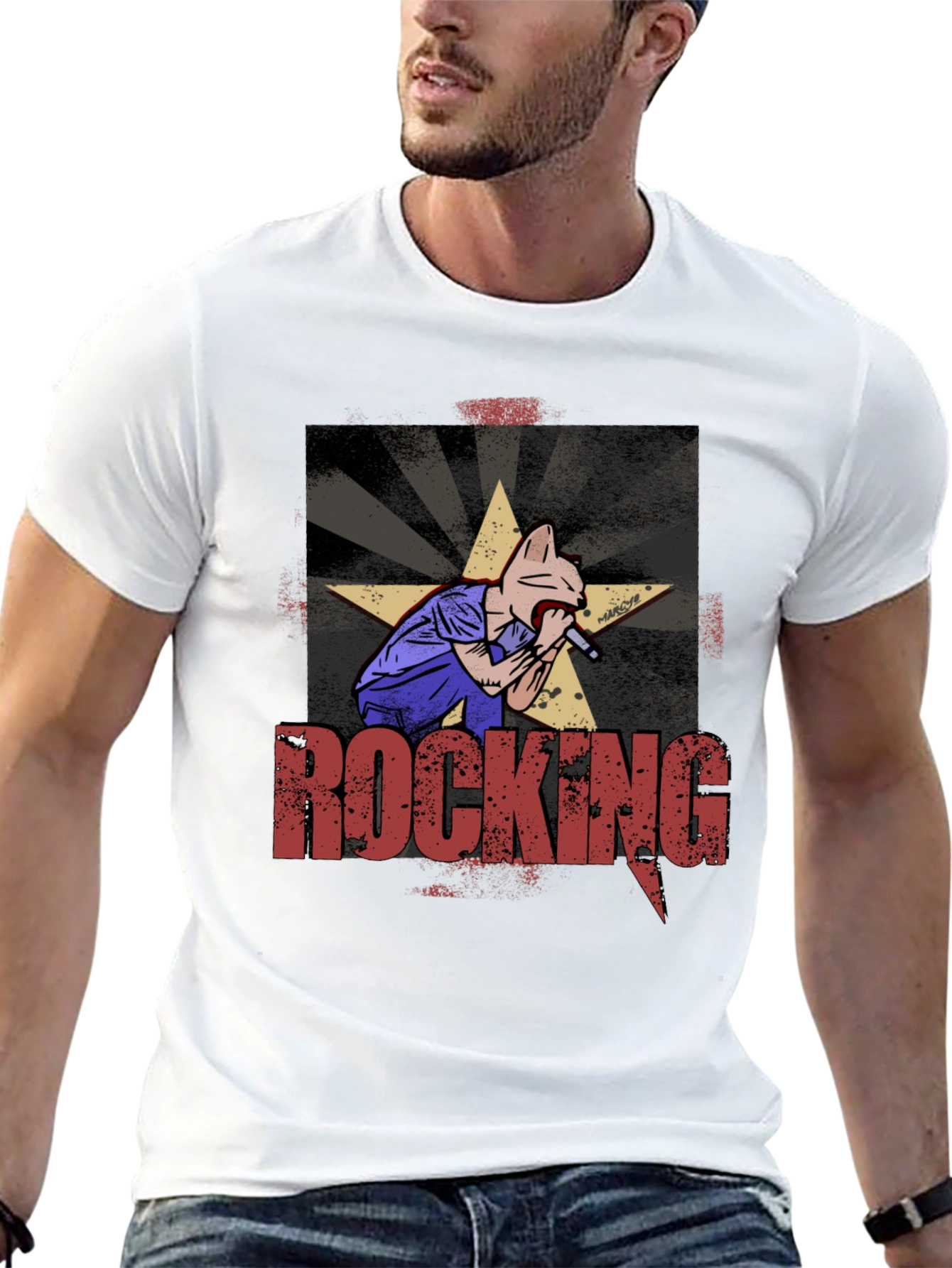 Rocking Cat Graphic Print T-Shirt