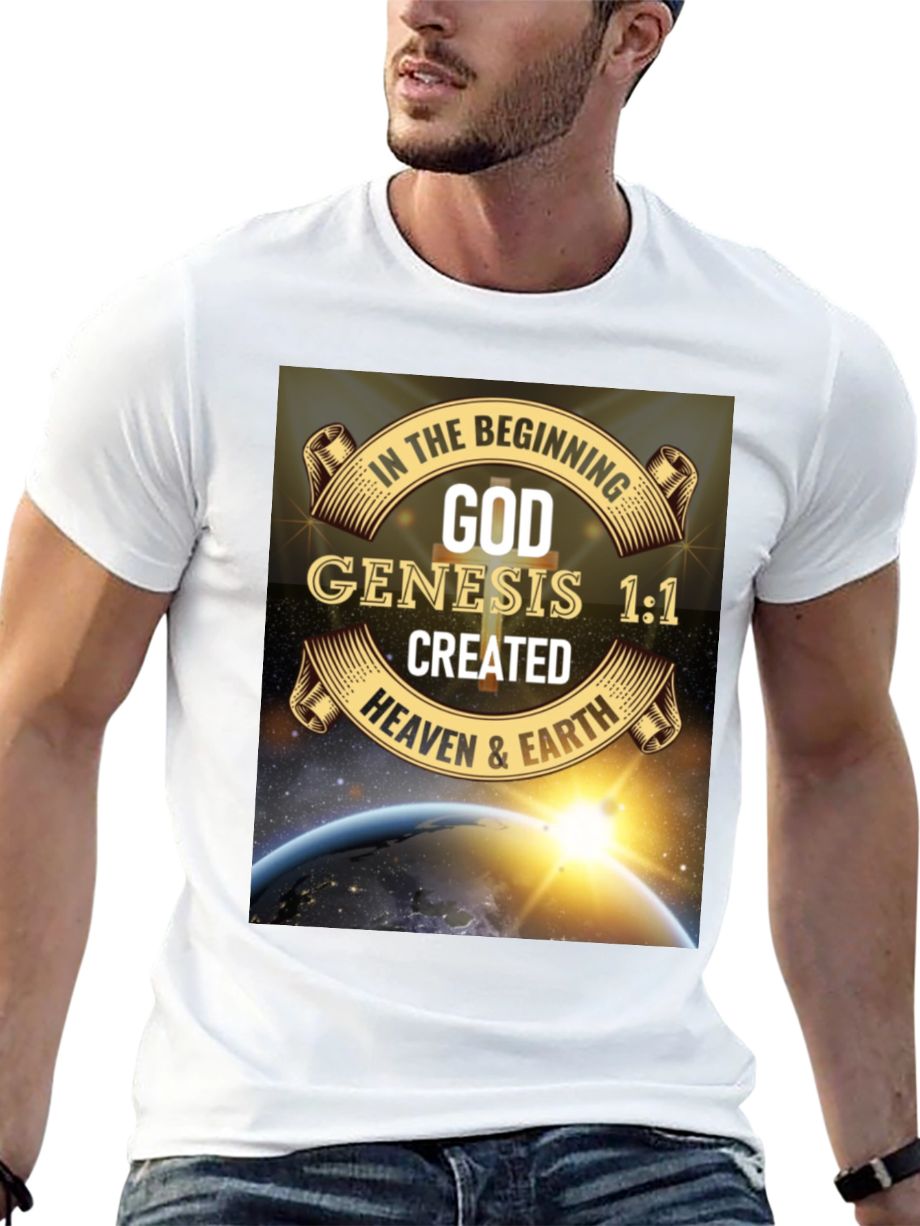 Genesis 1:1 T-Shirt - God Created Heaven & Earth