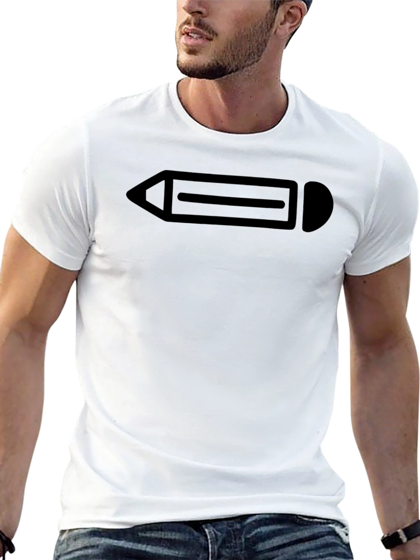 Minimalist Pencil Graphic Black T-Shirt