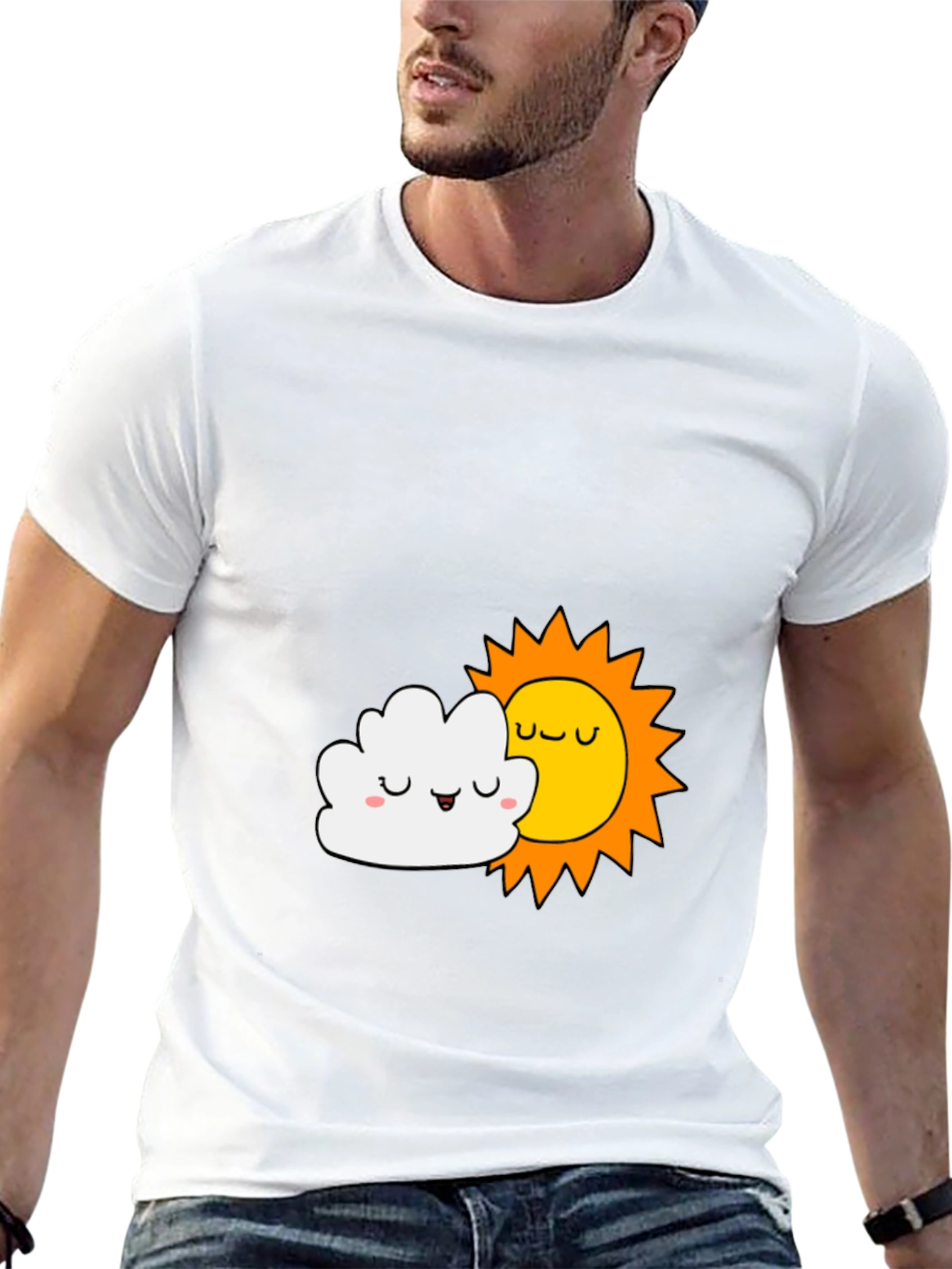 Cute Sun & Cloud Graphic Black T-Shirt