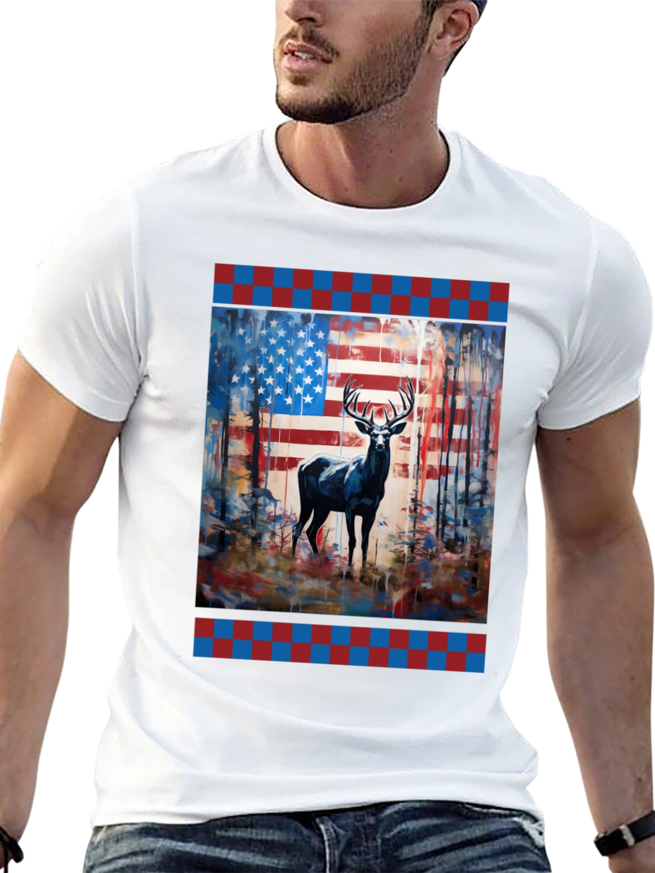 American Flag Deer Graphic Tee - Patriotic Wildlife Shirt