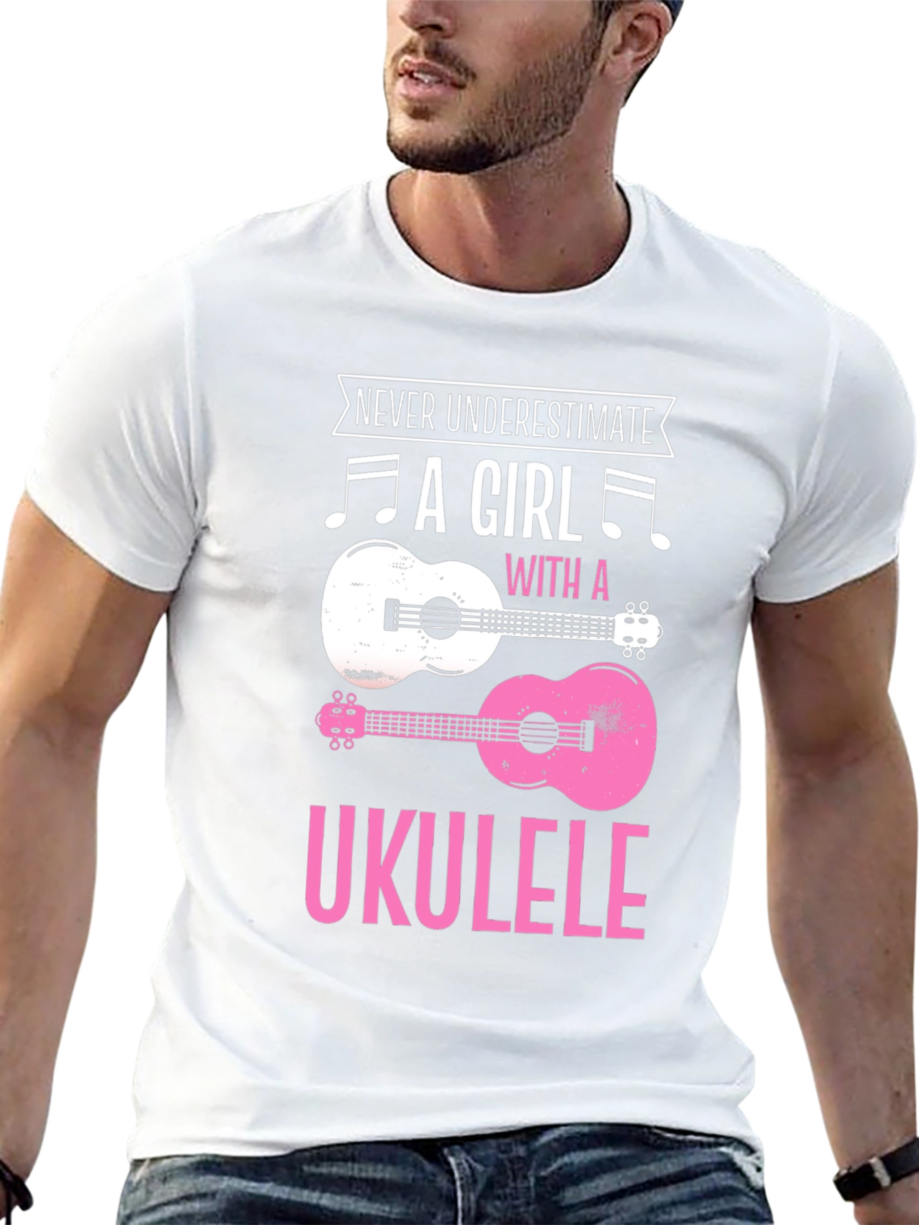 Never Underestimate Girl With Ukulele Graphic Tee