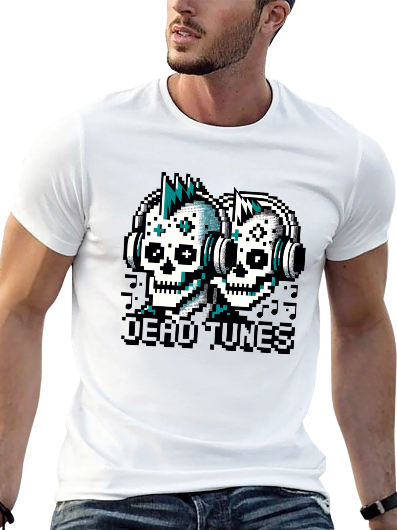 Dead Tunes Graphic Tee - Pixel Skull Headphones