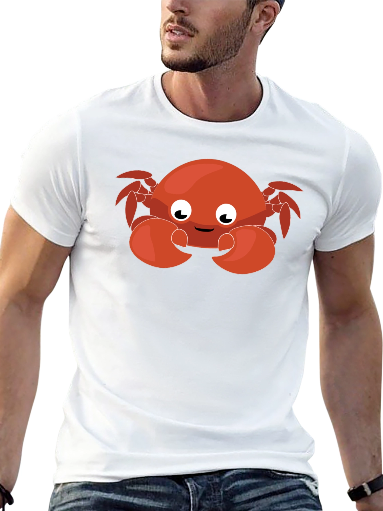 Cute Cartoon Crab Graphic Black T-Shirt