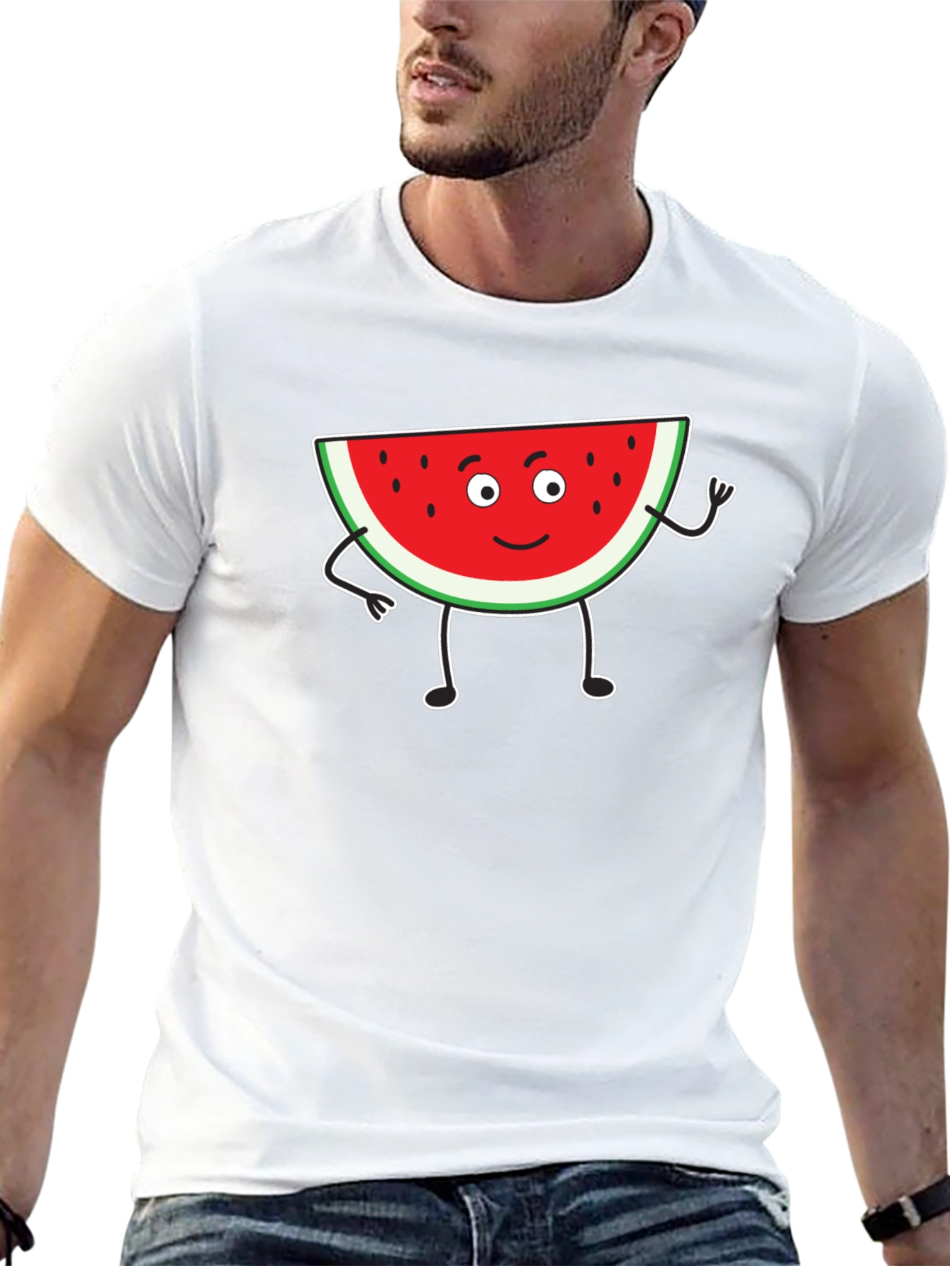 Cartoon Watermelon Graphic Black T-Shirt
