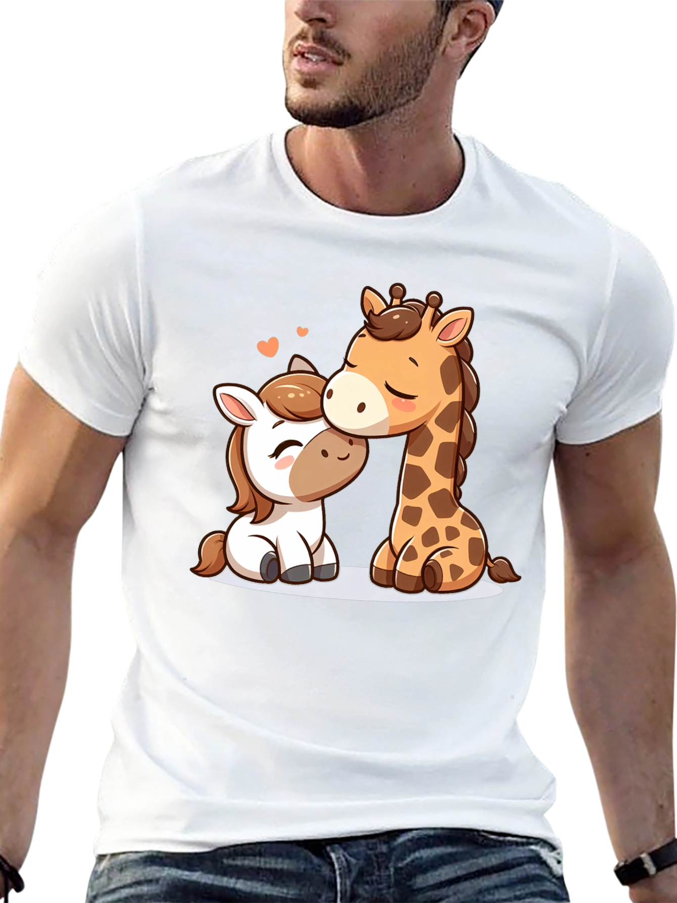 Cute Cartoon Animals Black T-Shirt