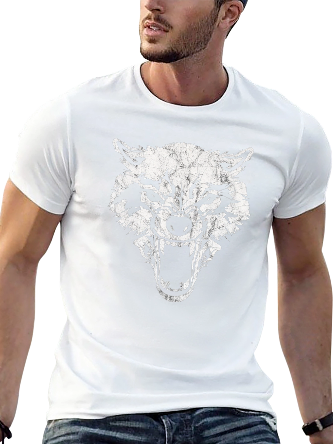 Mens Black Wolf Graphic Print T-Shirt