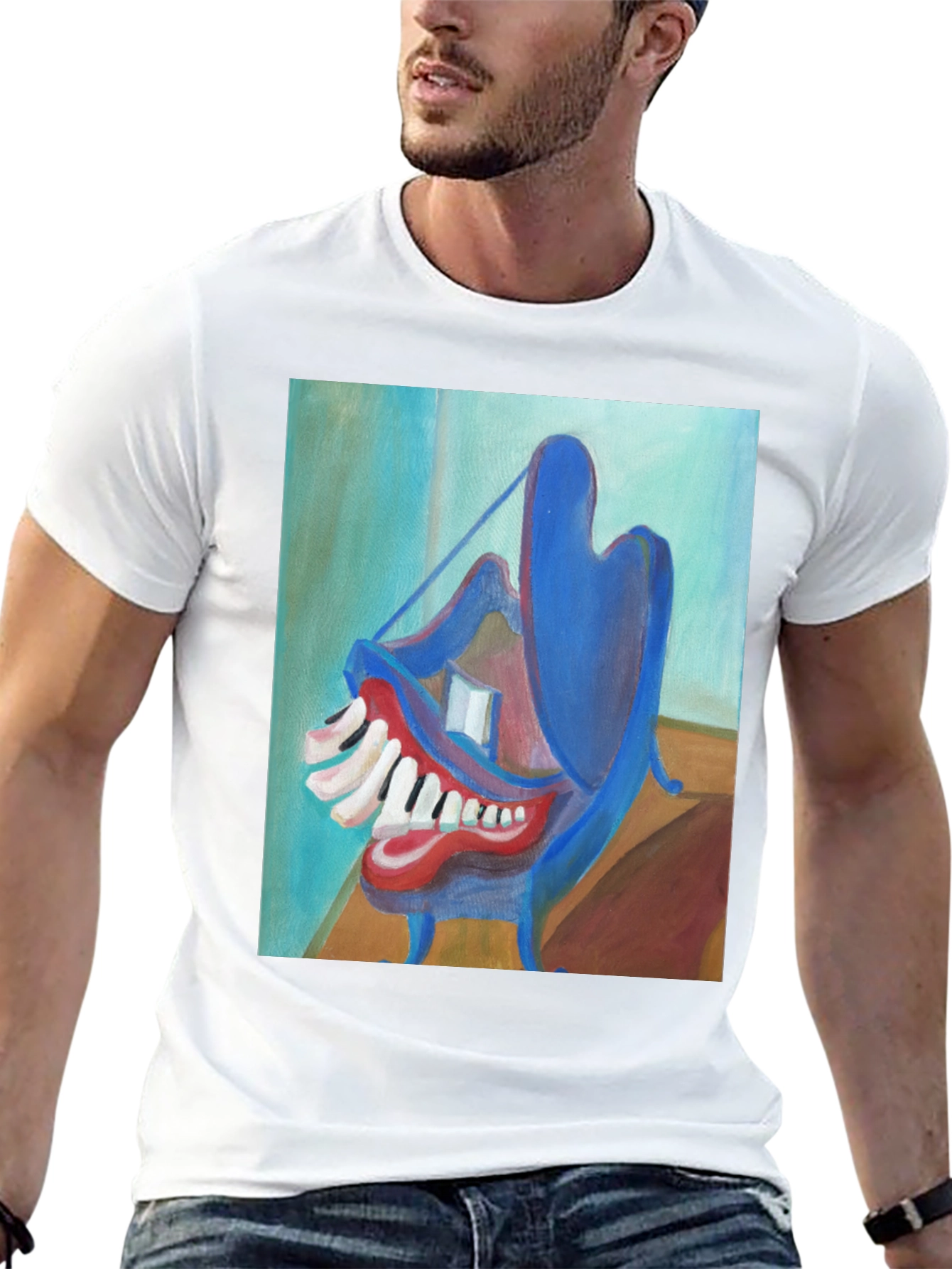 Abstract Teeth Painting on Black T-Shirt