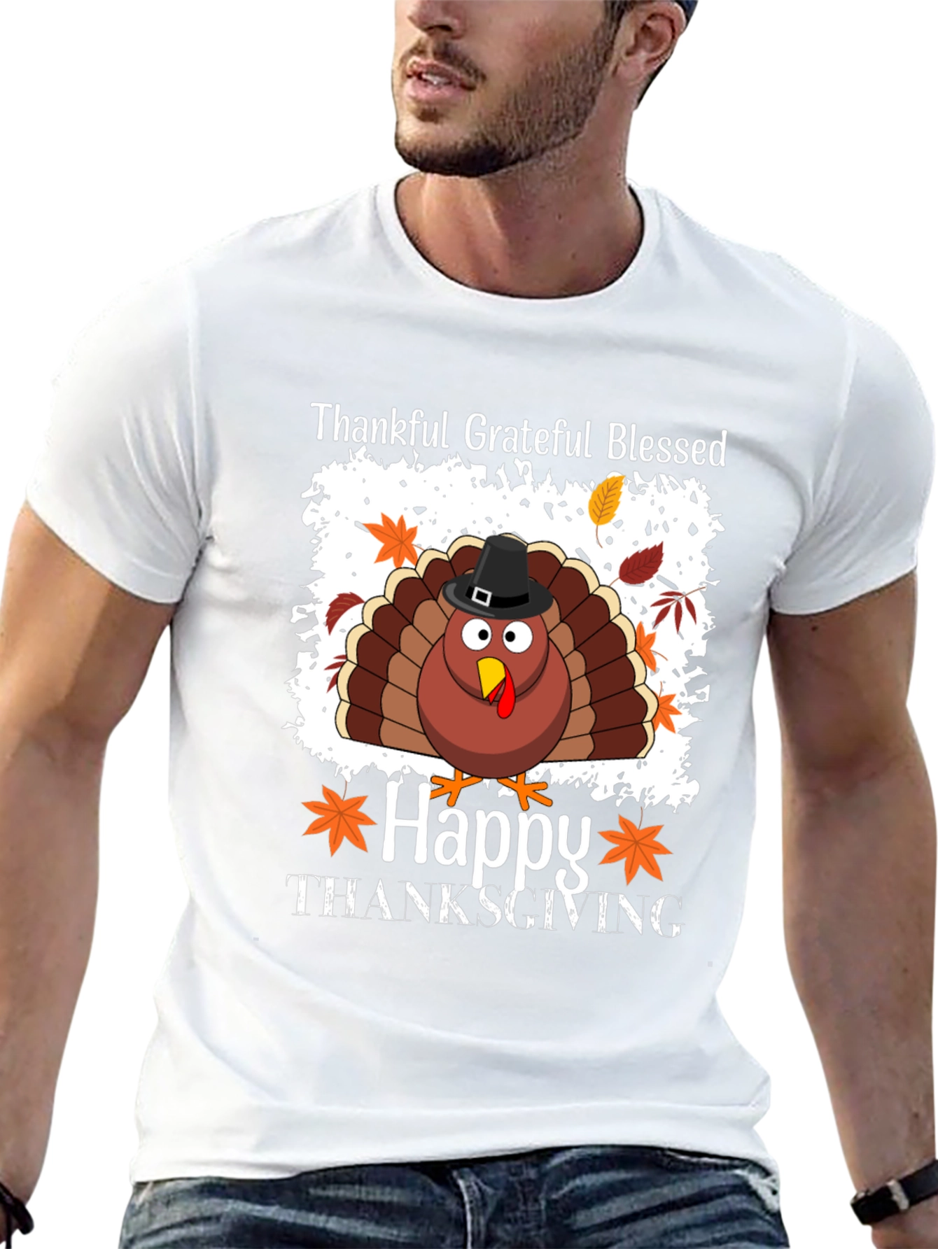 Thankful Grateful Blessed Turkey Thanksgiving T-Shirt