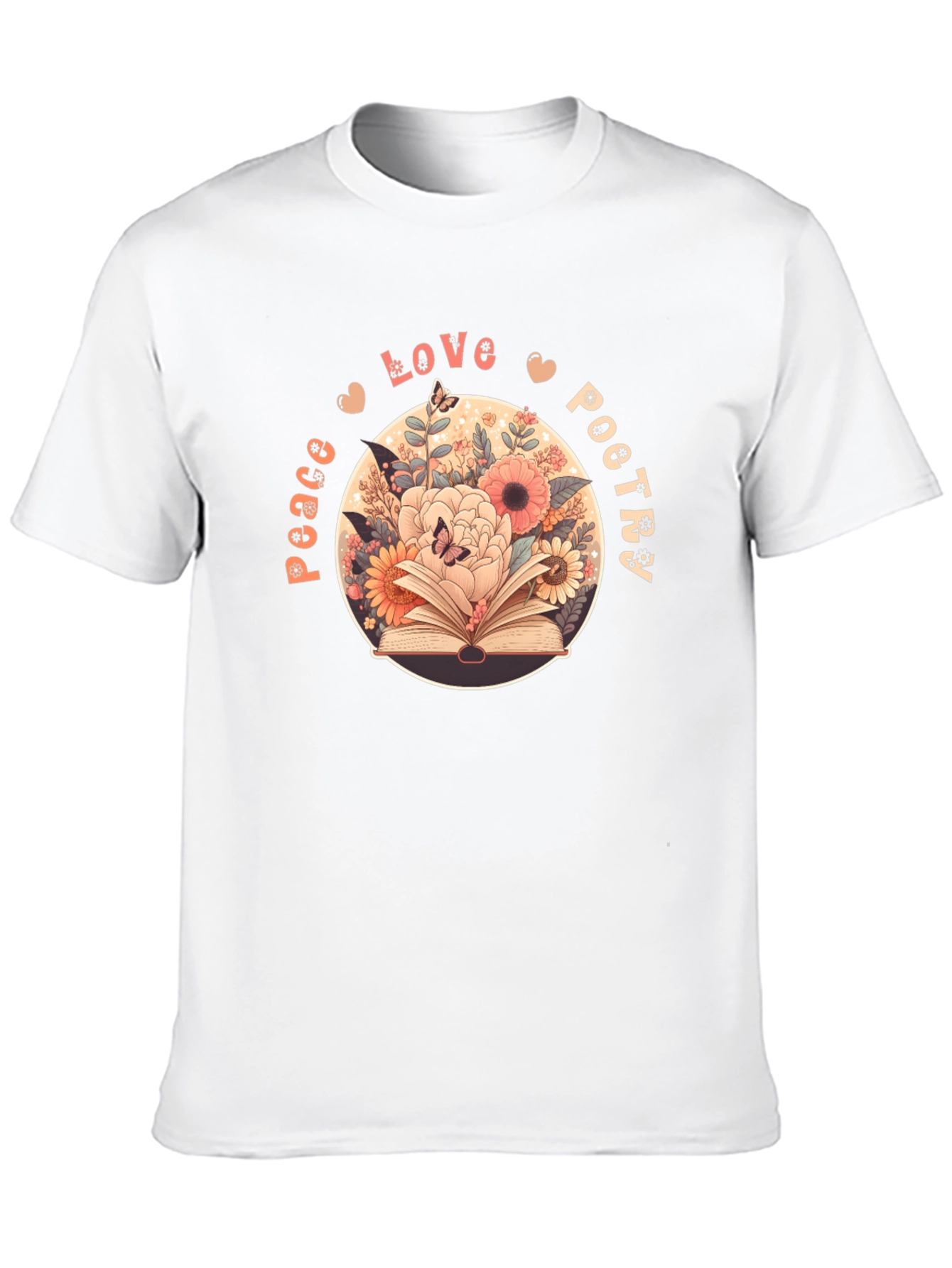 Peace Love Poetry T-Shirt - Floral Book Design