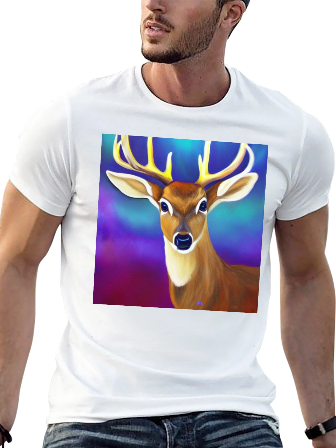 Deer Graphic Tee - Mens Black Cotton T-Shirt