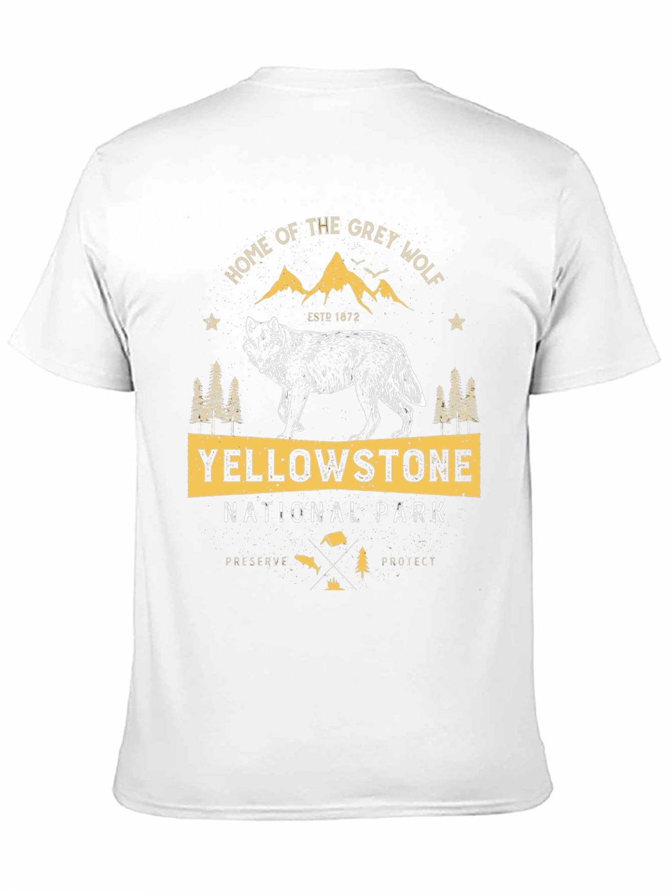 Yellowstone National Park Grey Wolf Black T-Shirt