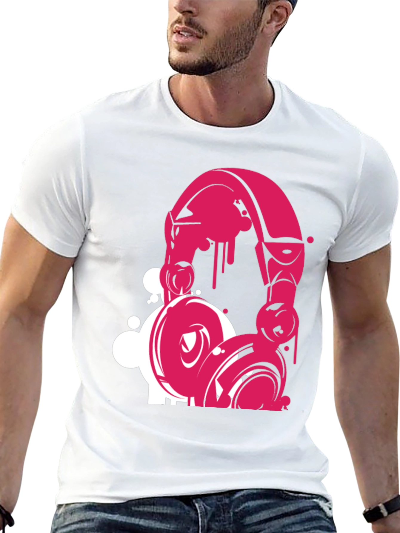 Pink Headphone Graphic Black T-Shirt