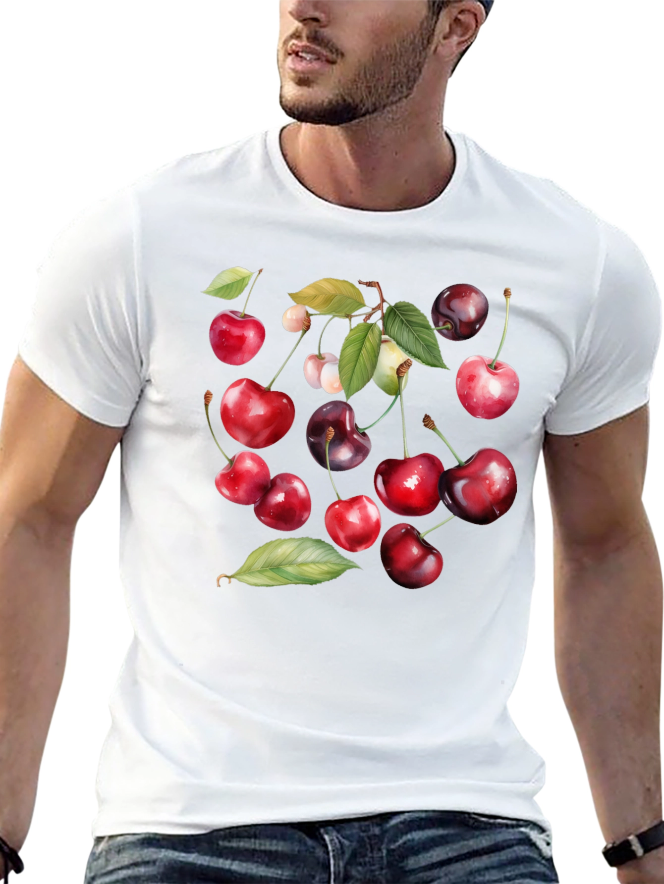 Cherry Print Black T-Shirt
