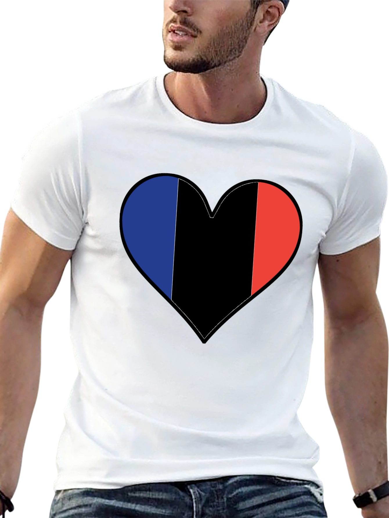 French Flag Heart Black T-Shirt