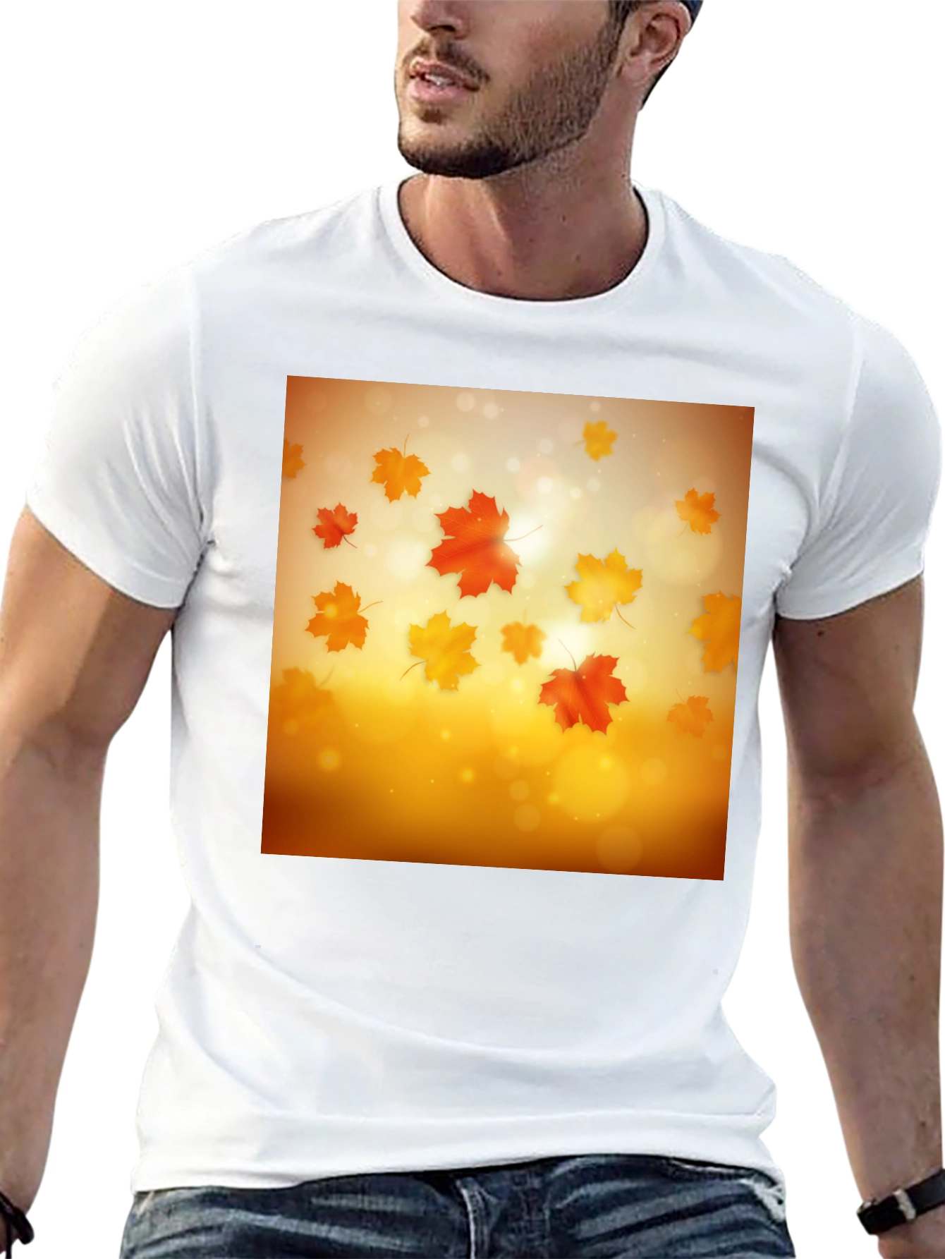 Autumn Leaves Graphic Tee - Black Cotton T-Shirt