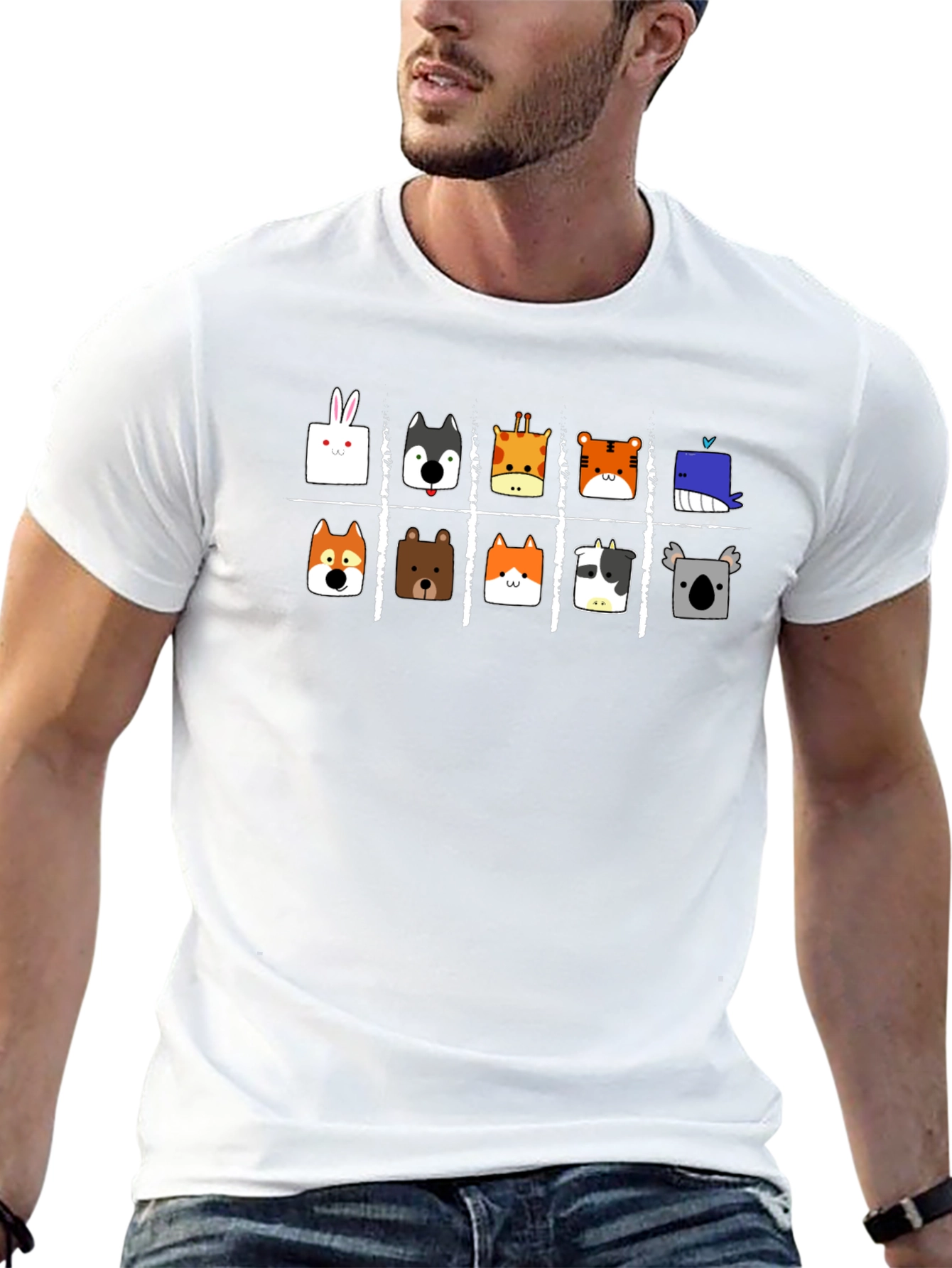 Animal Faces Tic-Tac-Toe Black T-Shirt
