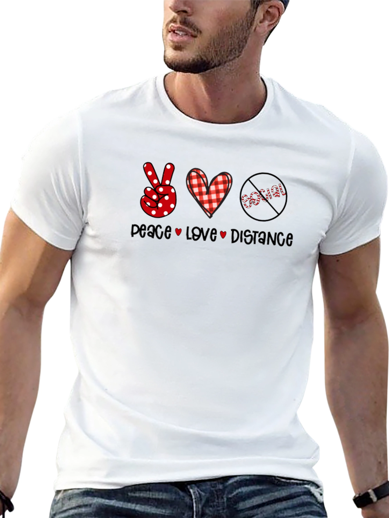 Peace Love Distance Social Graphic Black T-Shirt