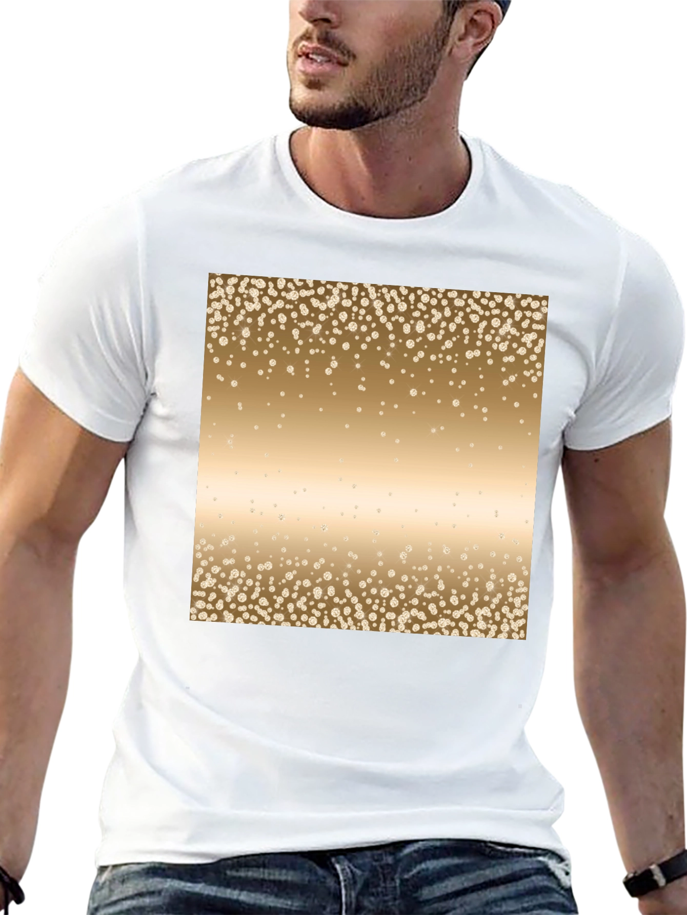 Mens Black Tee with Gold Confetti Print