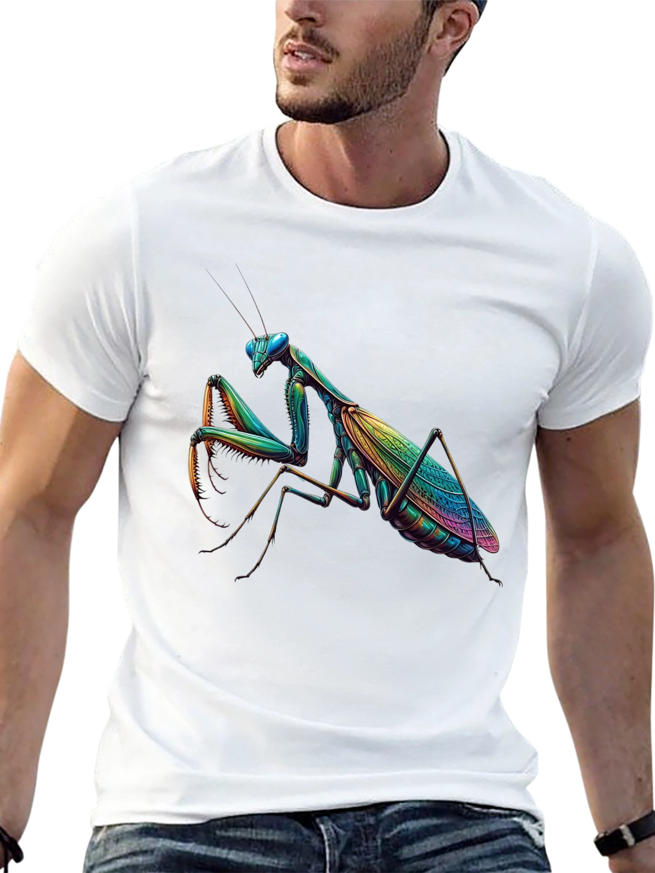 Rainbow Praying Mantis Graphic Tee - Unique Insect Design