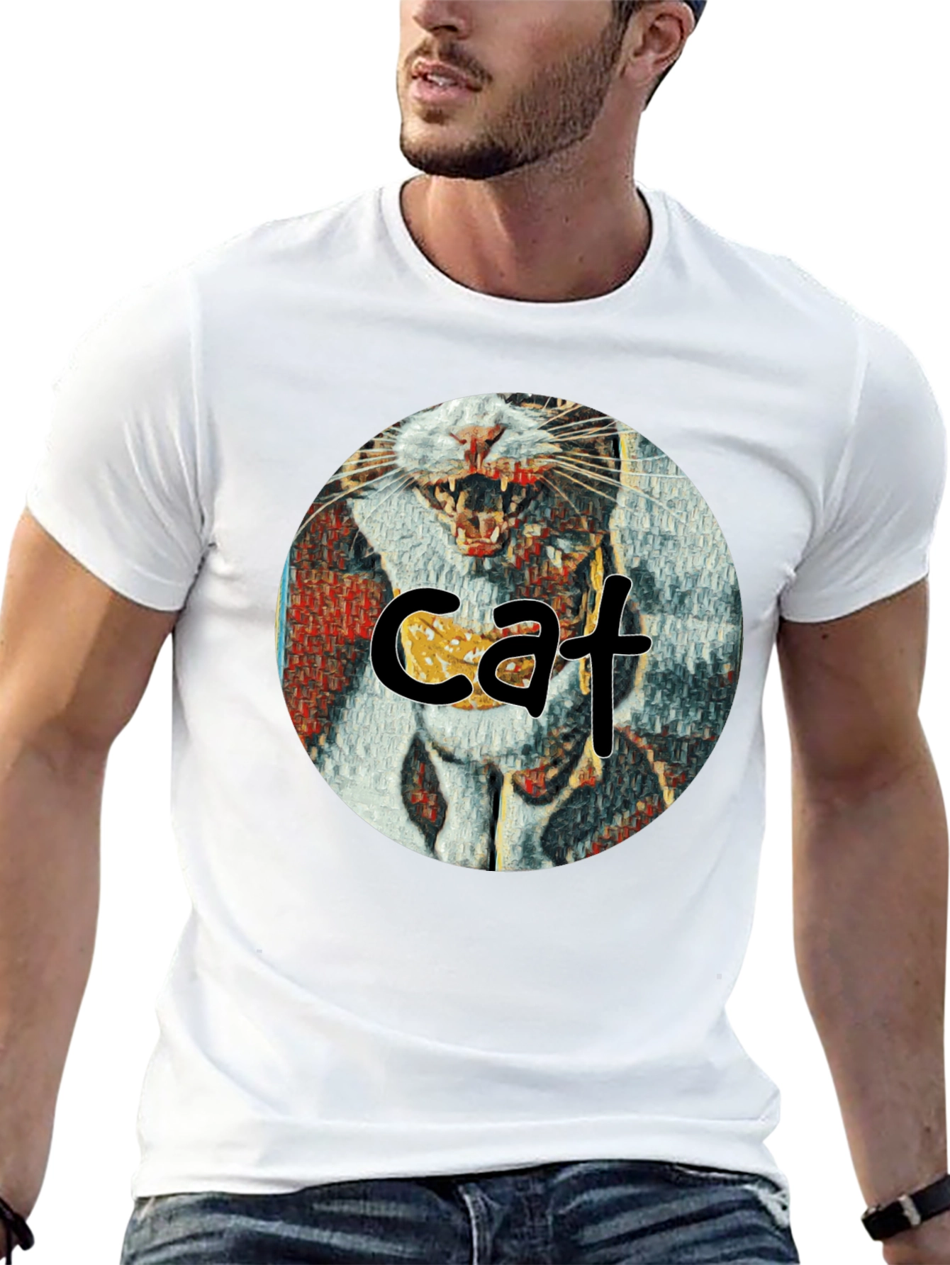 Cat Graphic Print Crew Neck T-Shirt