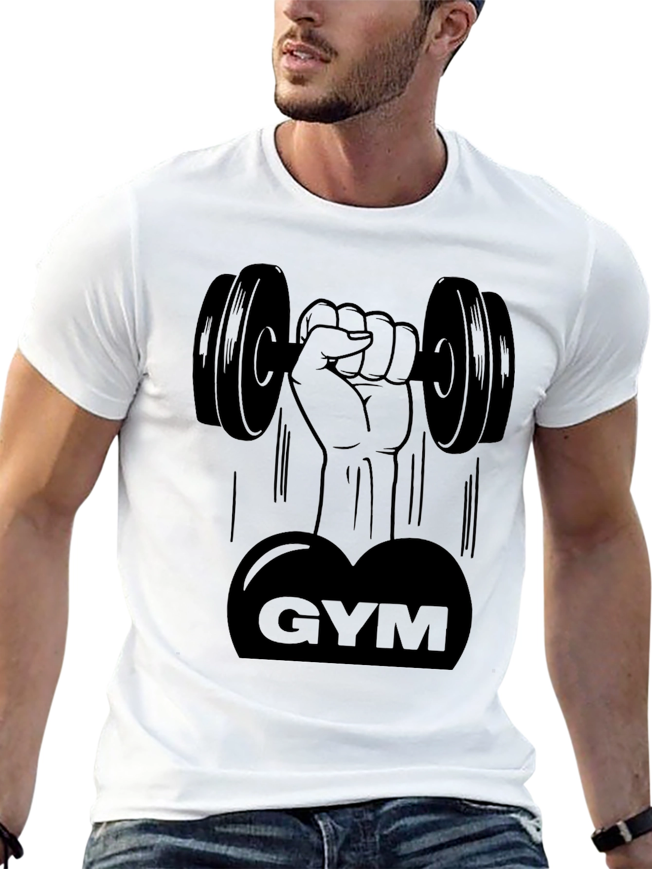Gym Dumbbell Graphic Tee - Black Cotton