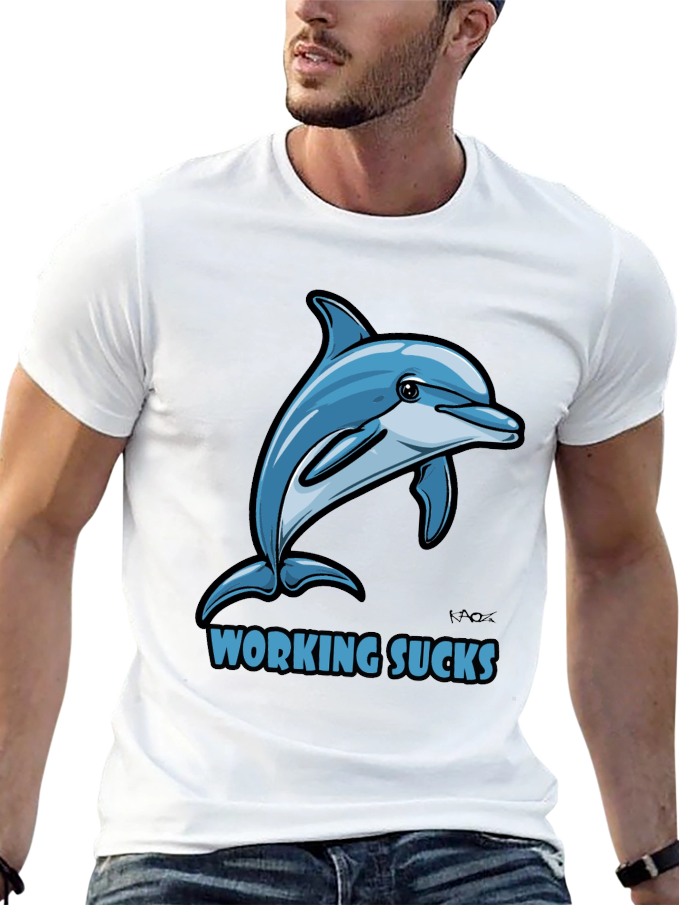 Working Sucks Dolphin Graphic T-Shirt