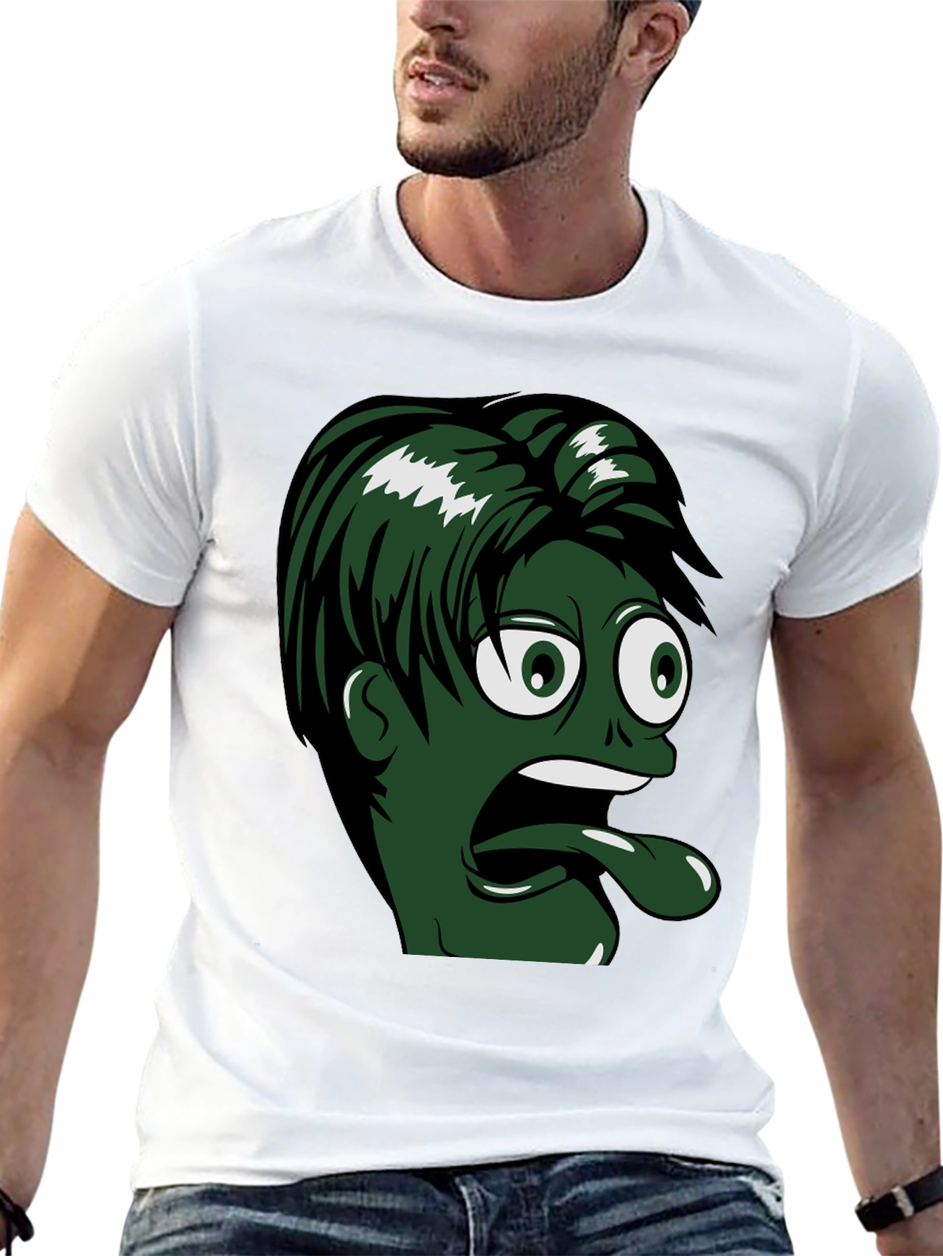 Cartoon Face T-Shirt - Green Tongue Black Tee