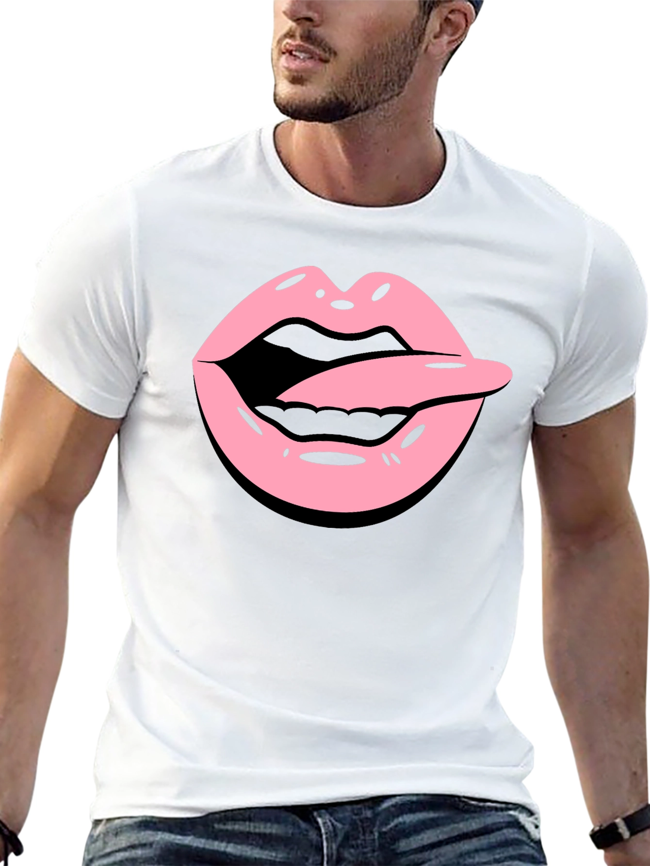Tongue Out Graphic Tee - Black Cotton Blend Shirt