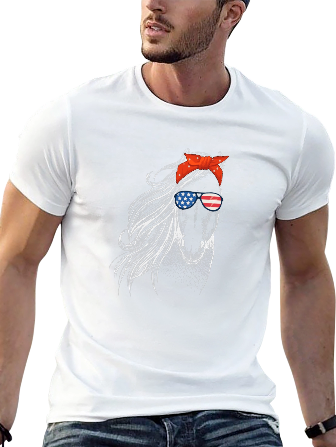 Patriotic Horse Graphic Tee - Black Cotton