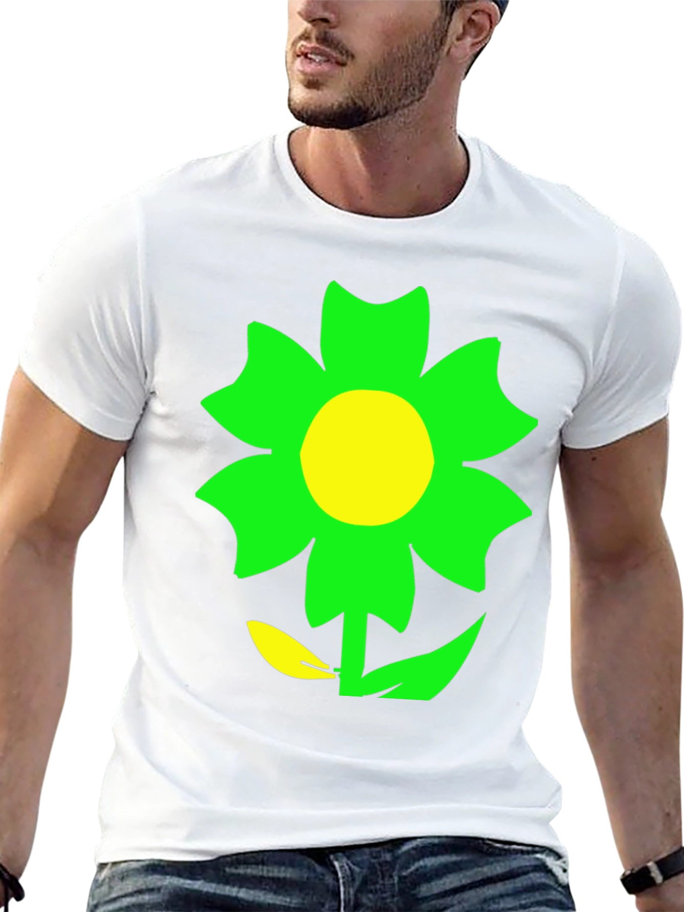 Green Flower Graphic Black T-Shirt
