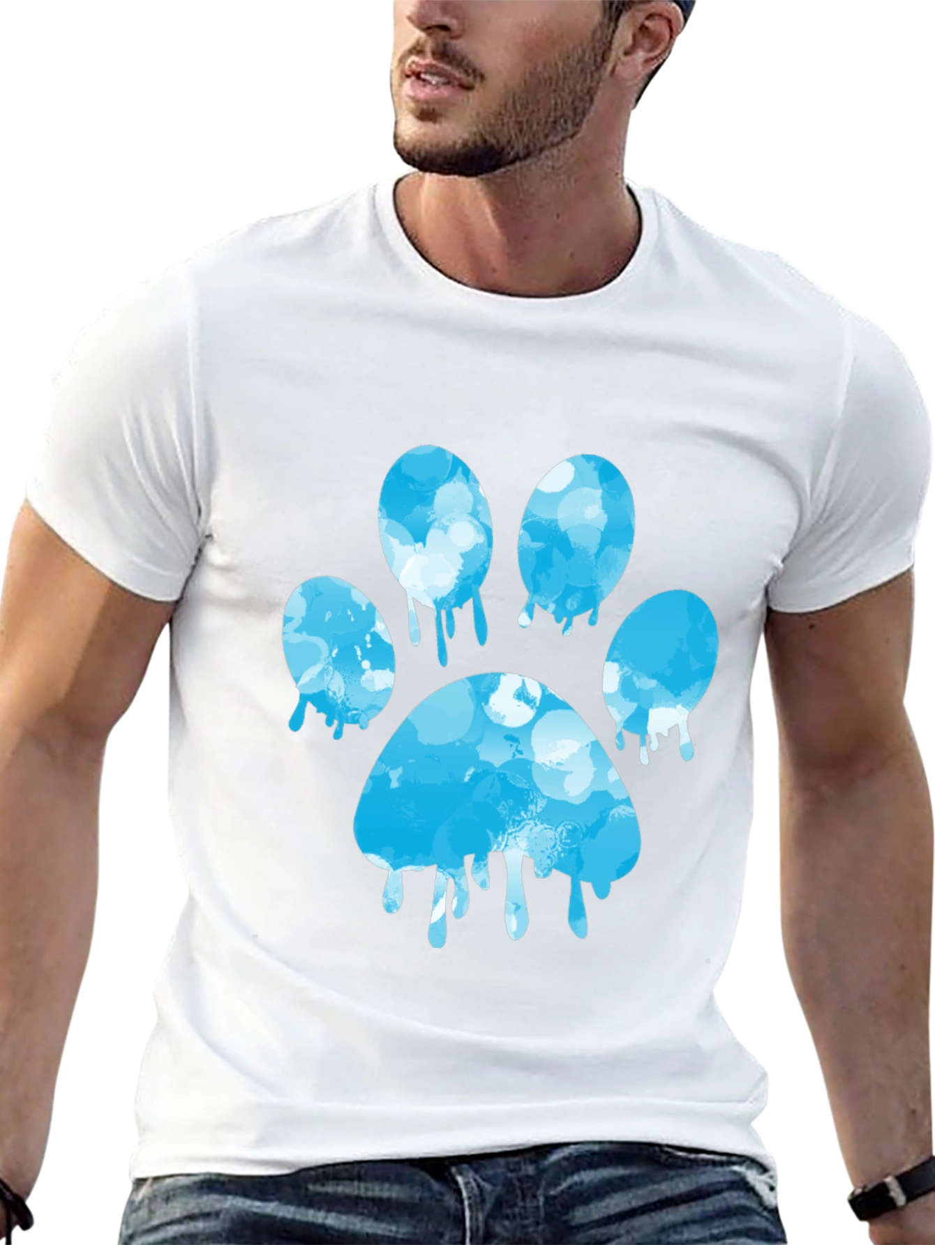 Paw Print Graphic Tee - Black Cotton Blend T-Shirt