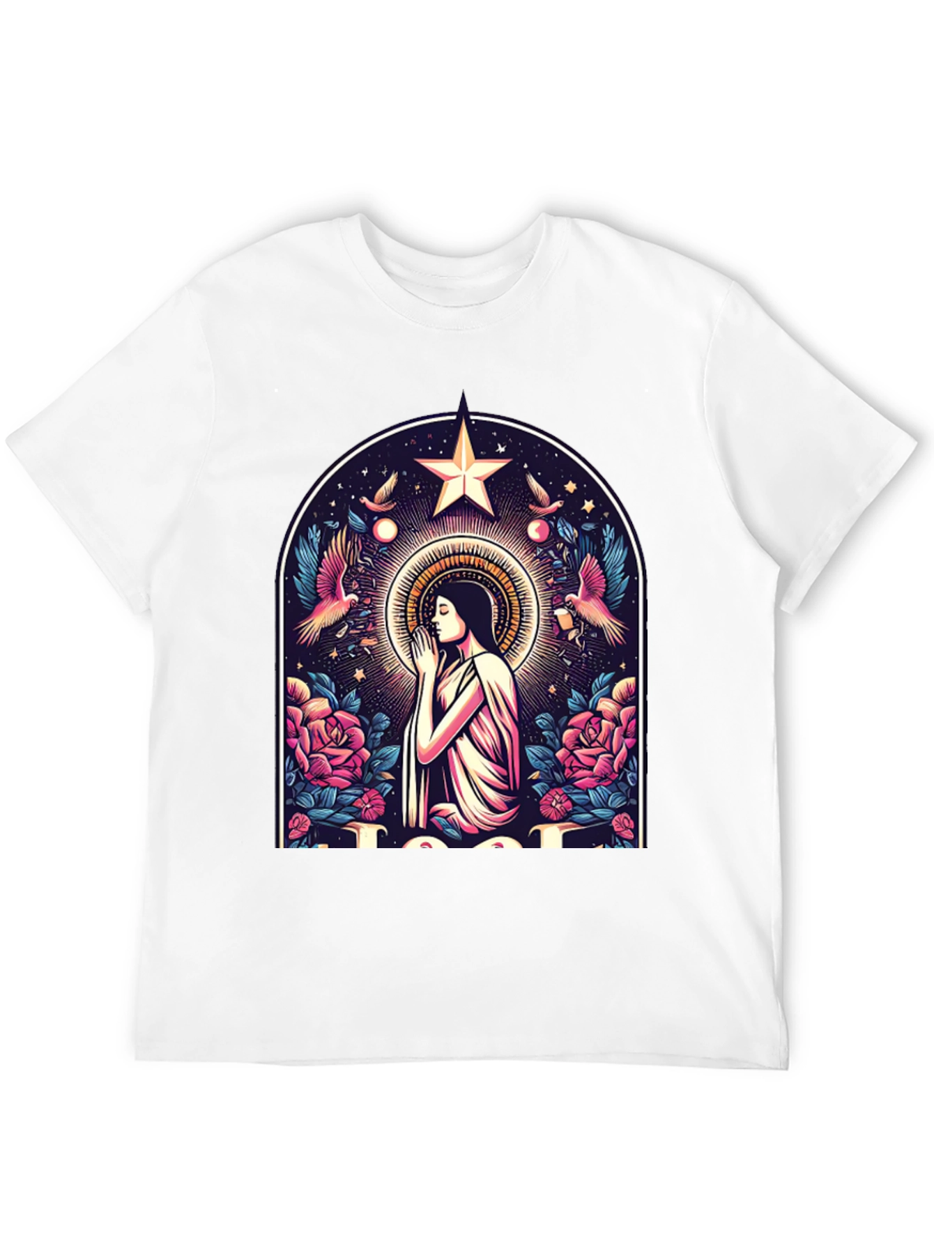 Mystical Praying Woman Graphic Tee - Black
