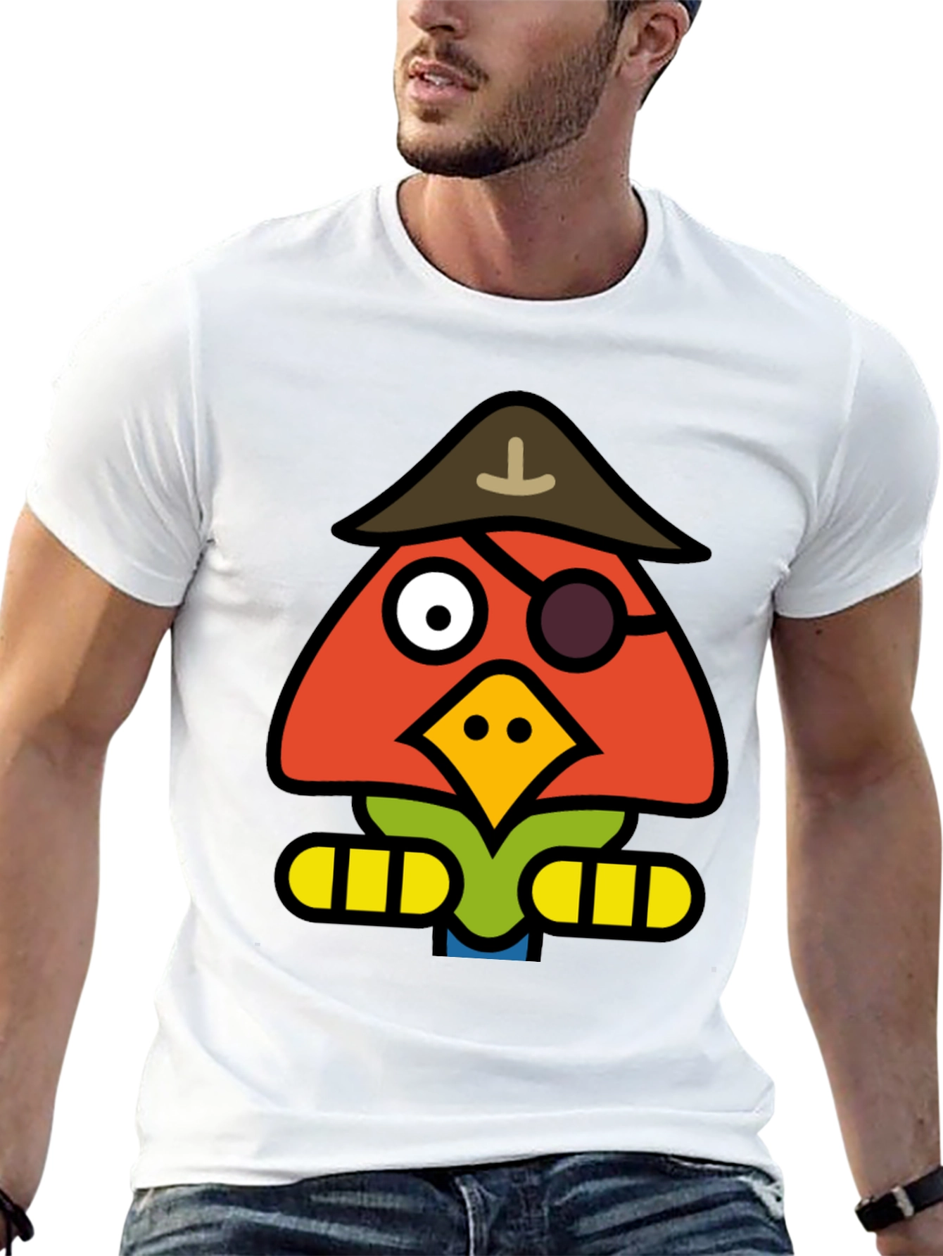 Cartoon Pirate Bird Black T-Shirt