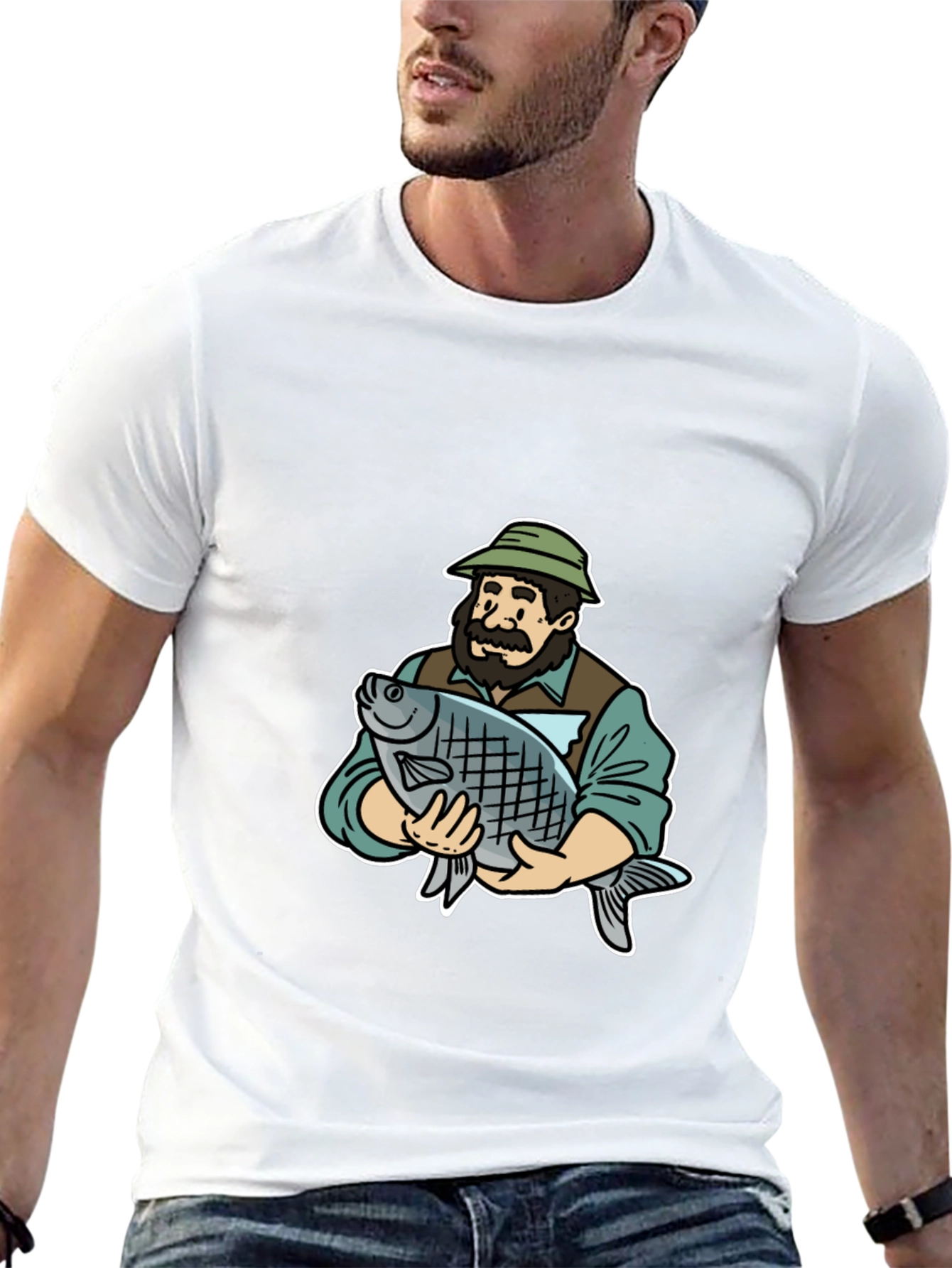 Fisherman Holding Fish Graphic Tee