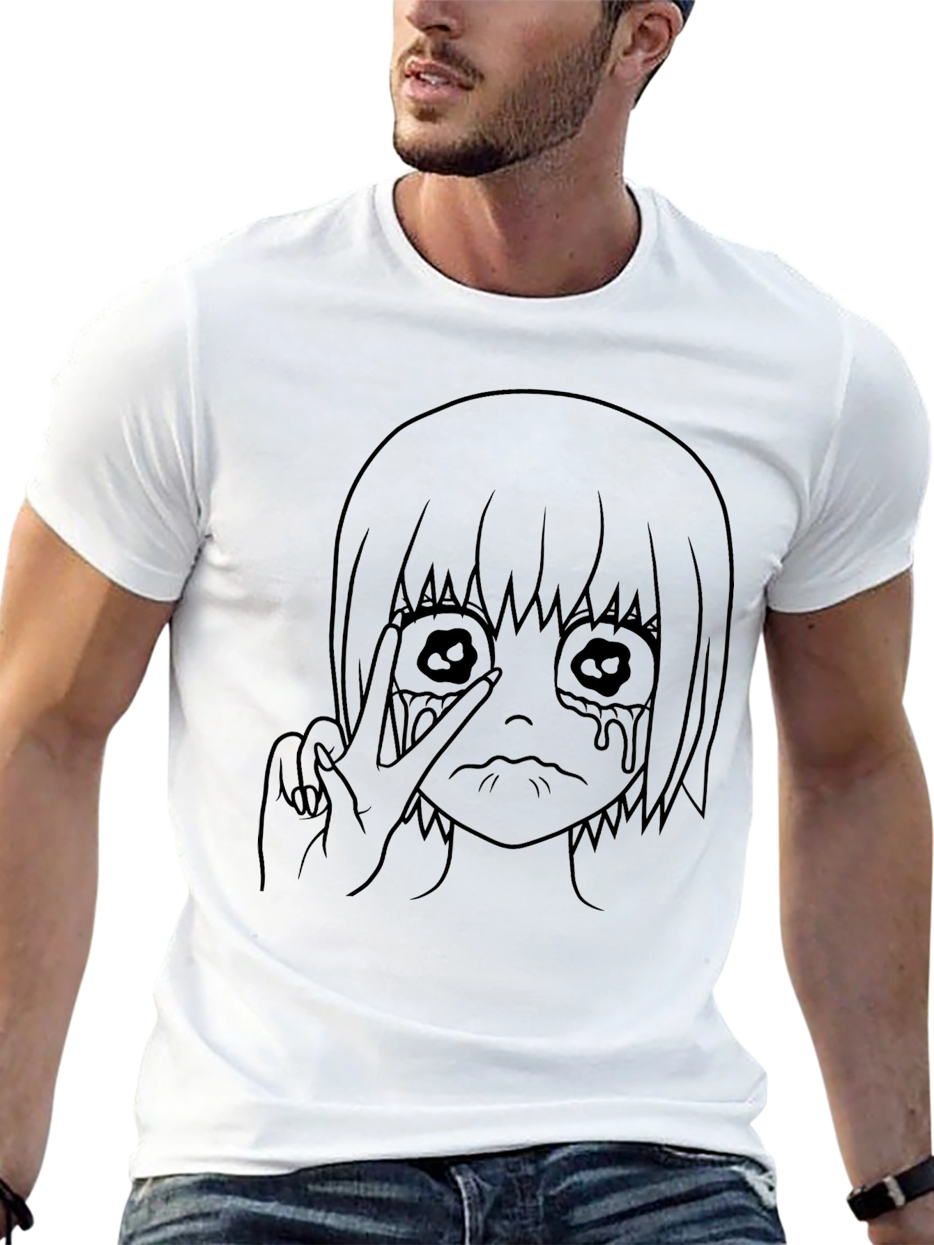 Black Graphic Tee - Anime Girl Design