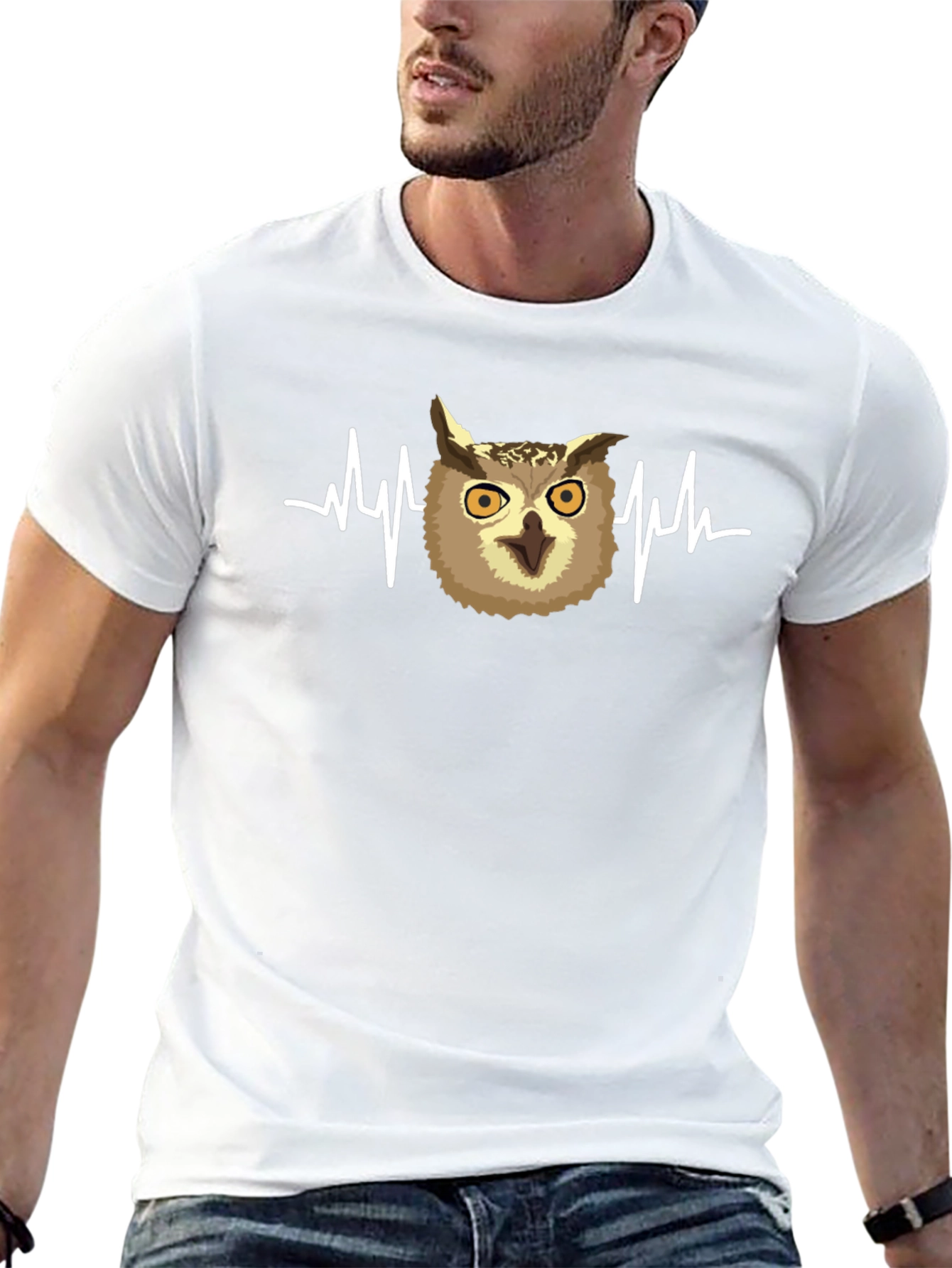 Owl Heartbeat Graphic T-Shirt - Black