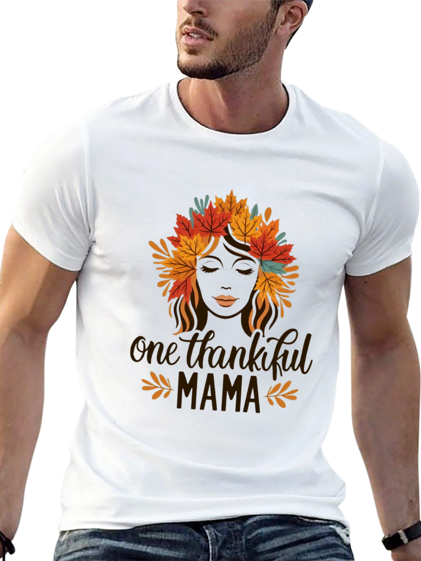 Thankful Mama Black T-Shirt with Fall Leaf Design