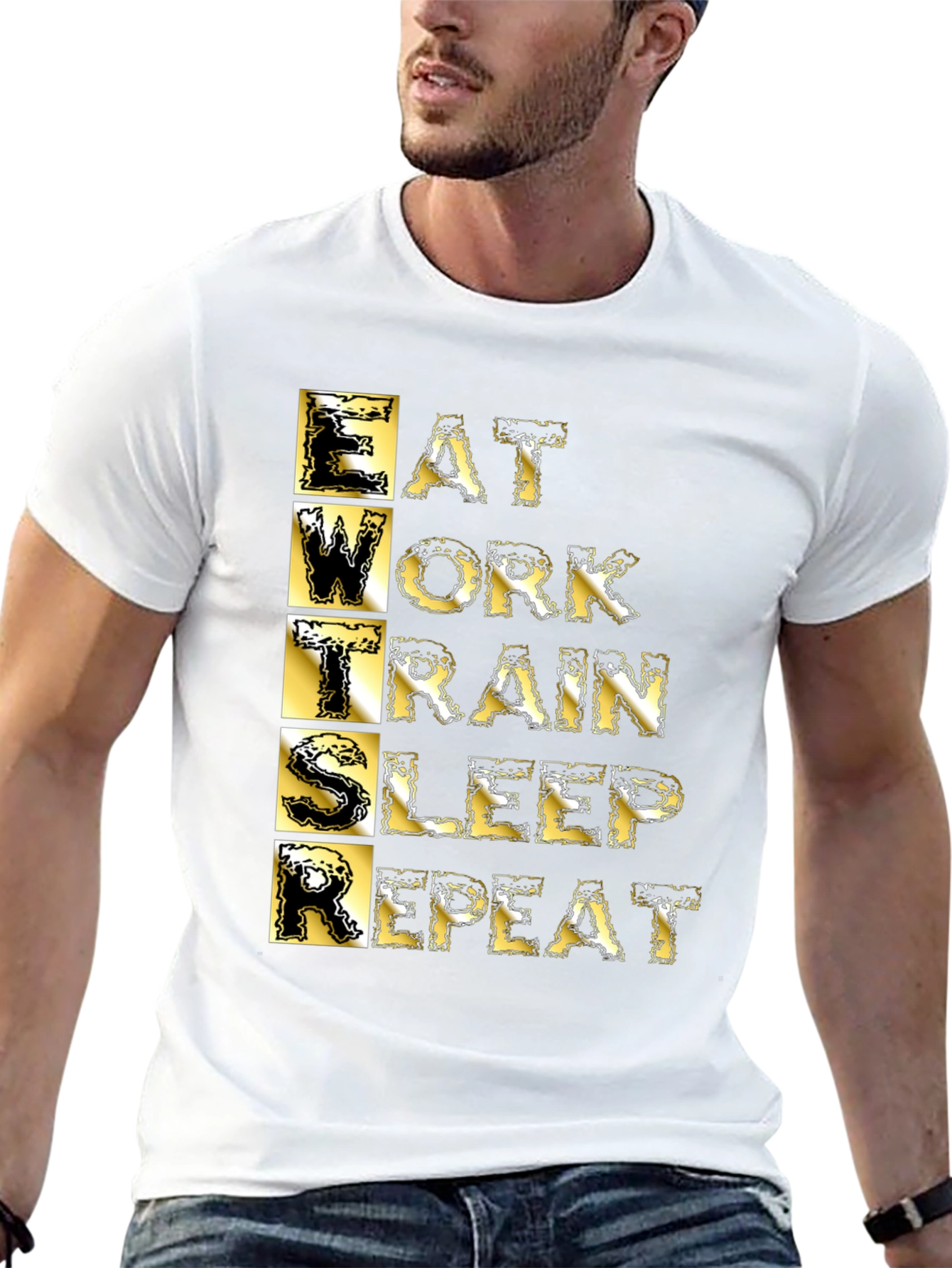 Eat Work Train Sleep Repeat Black Graphic T-Shirt