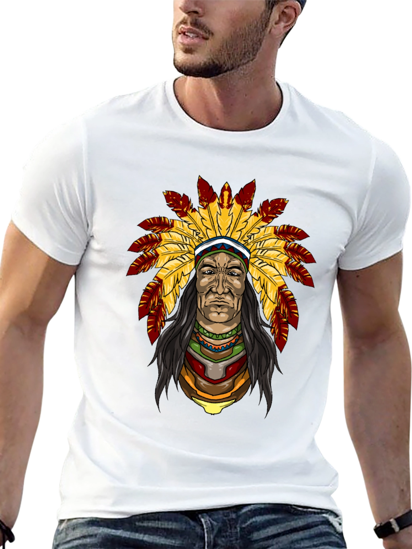 Native American Chief Graphic T-Shirt - Black