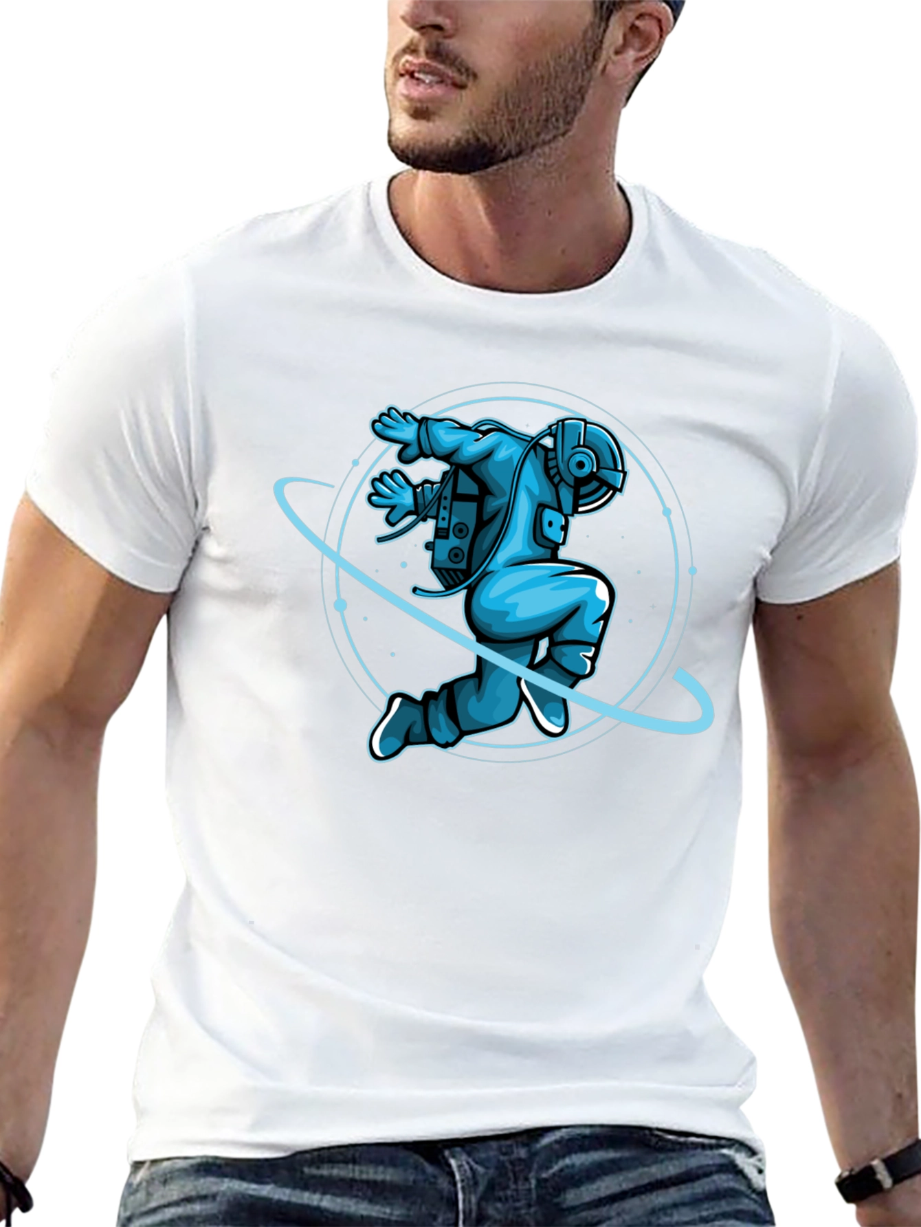 Astronaut Graphic T-Shirt - Black Crew Neck