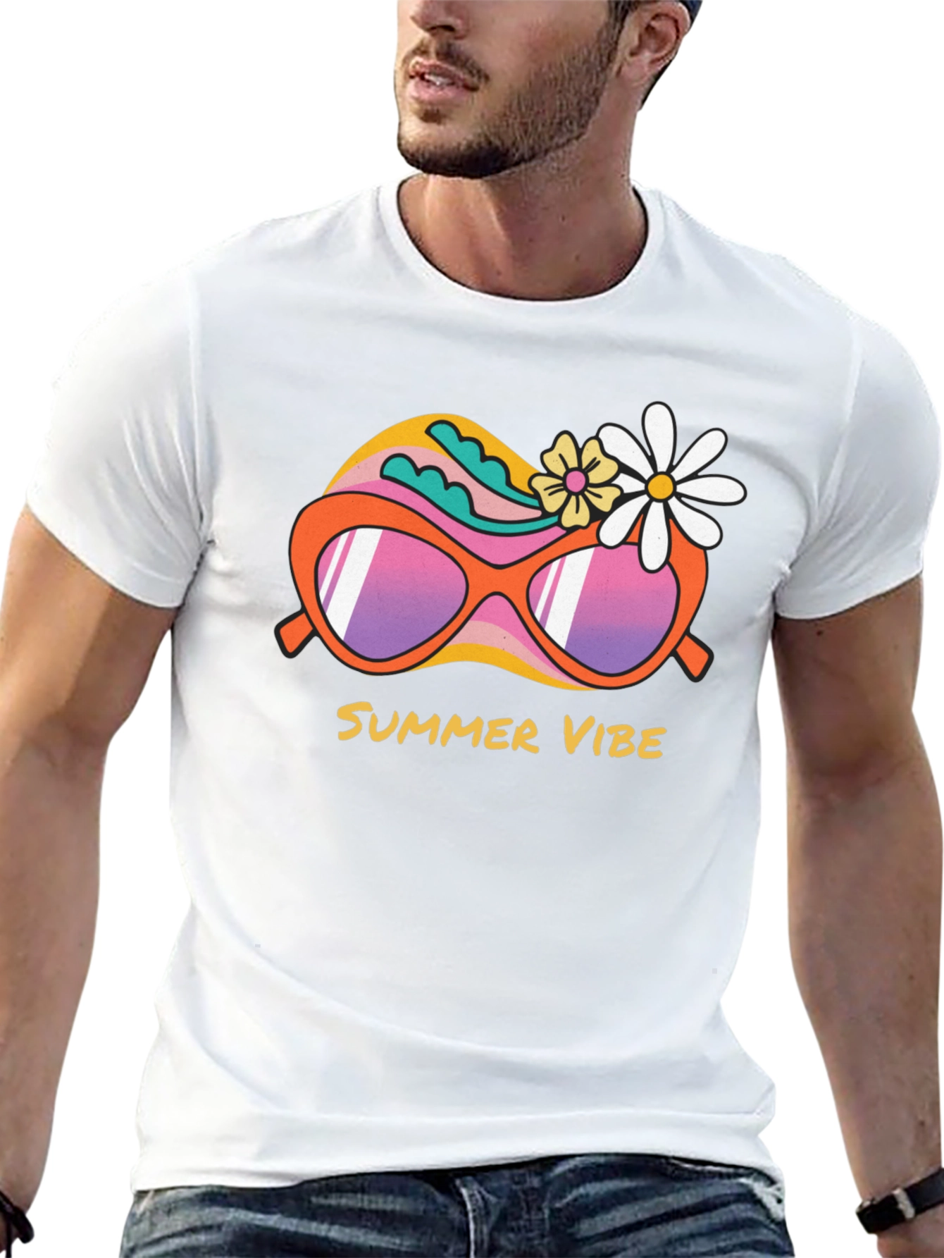 Summer Vibe Graphic Tee - Trendy Retro Sunglasses Design