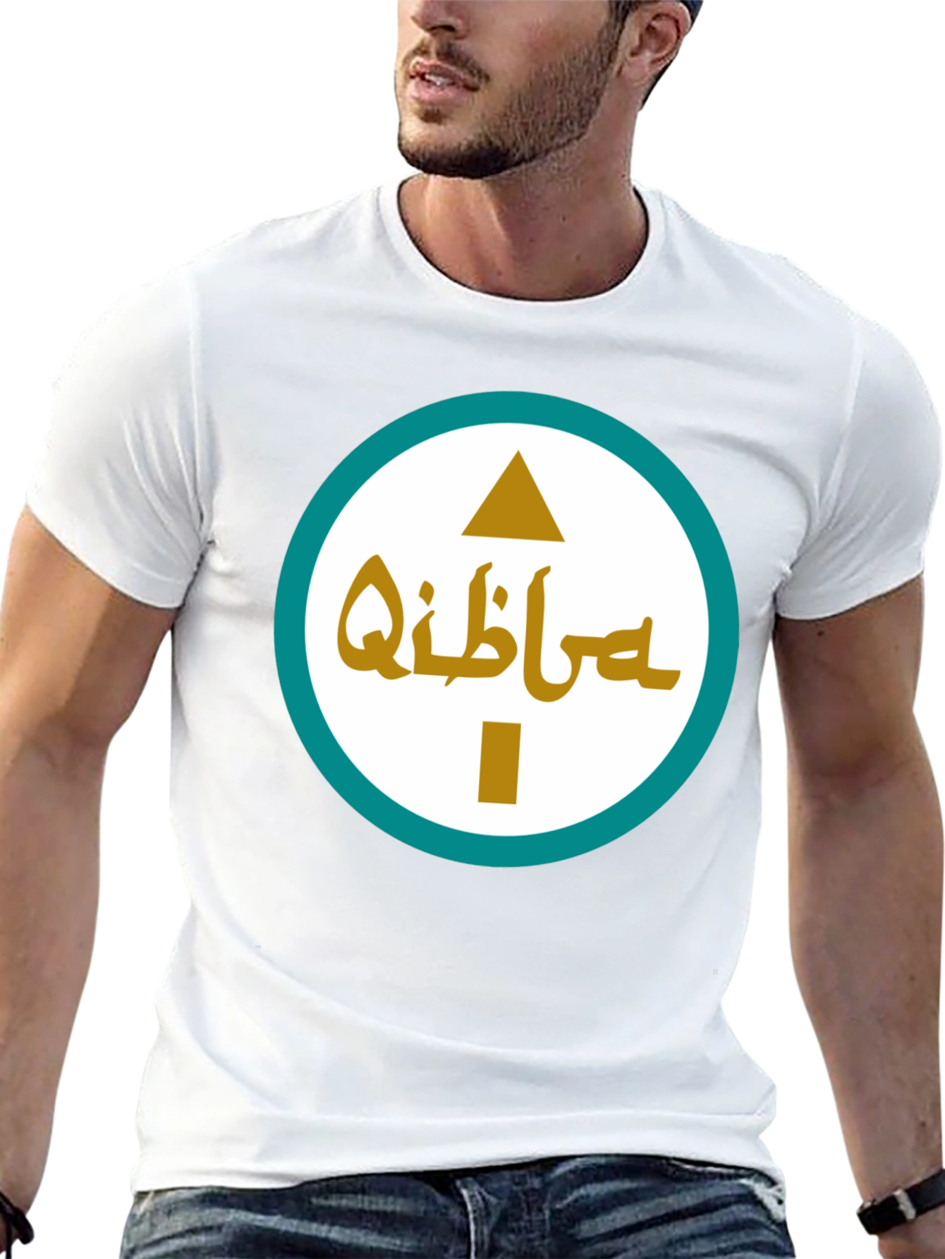Qibla Direction Arrow Graphic Tee - Black