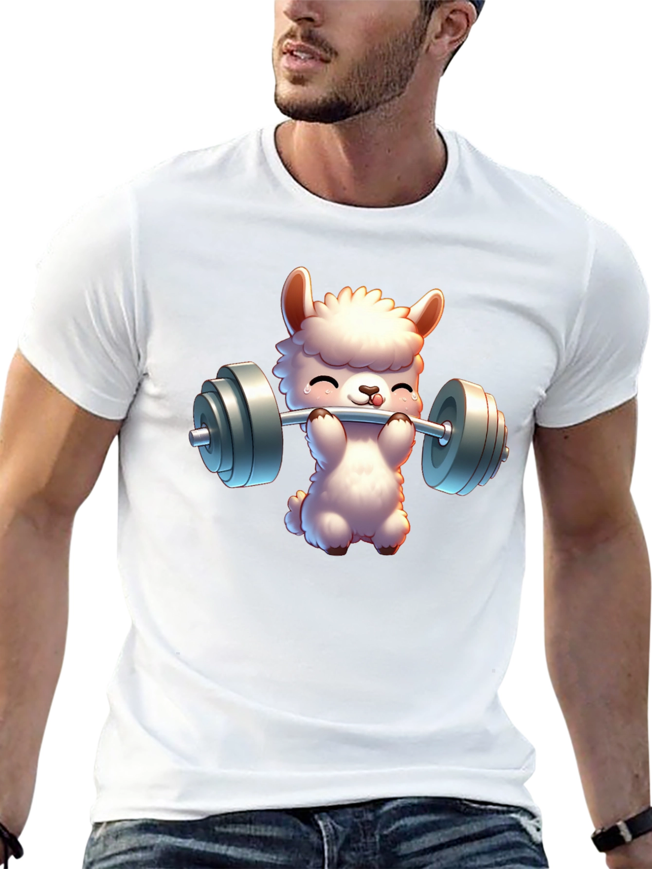 Llama Lifting Weights Graphic Tee - Gym Humor