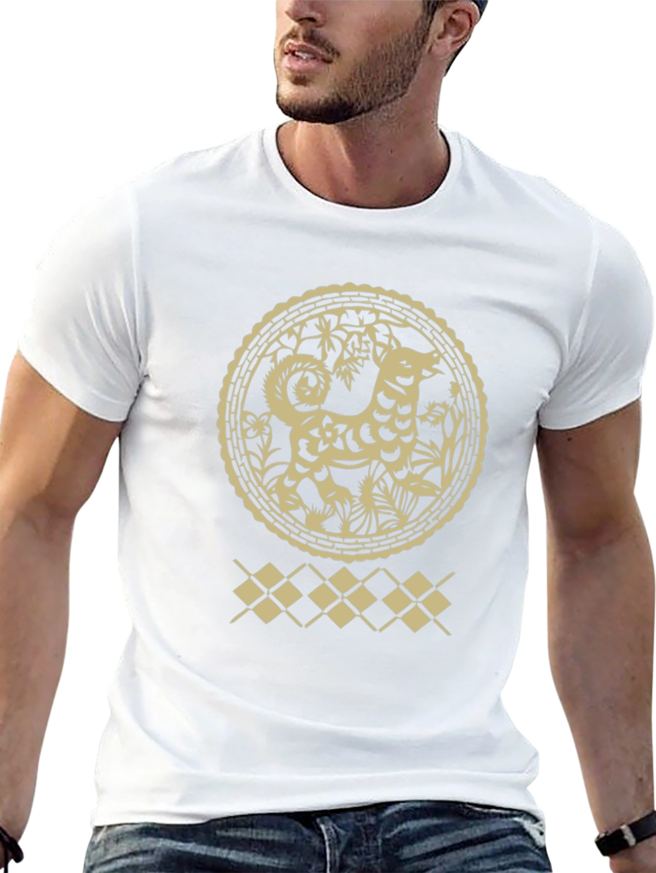 Dog Zodiac Graphic Print Crew Neck Tee