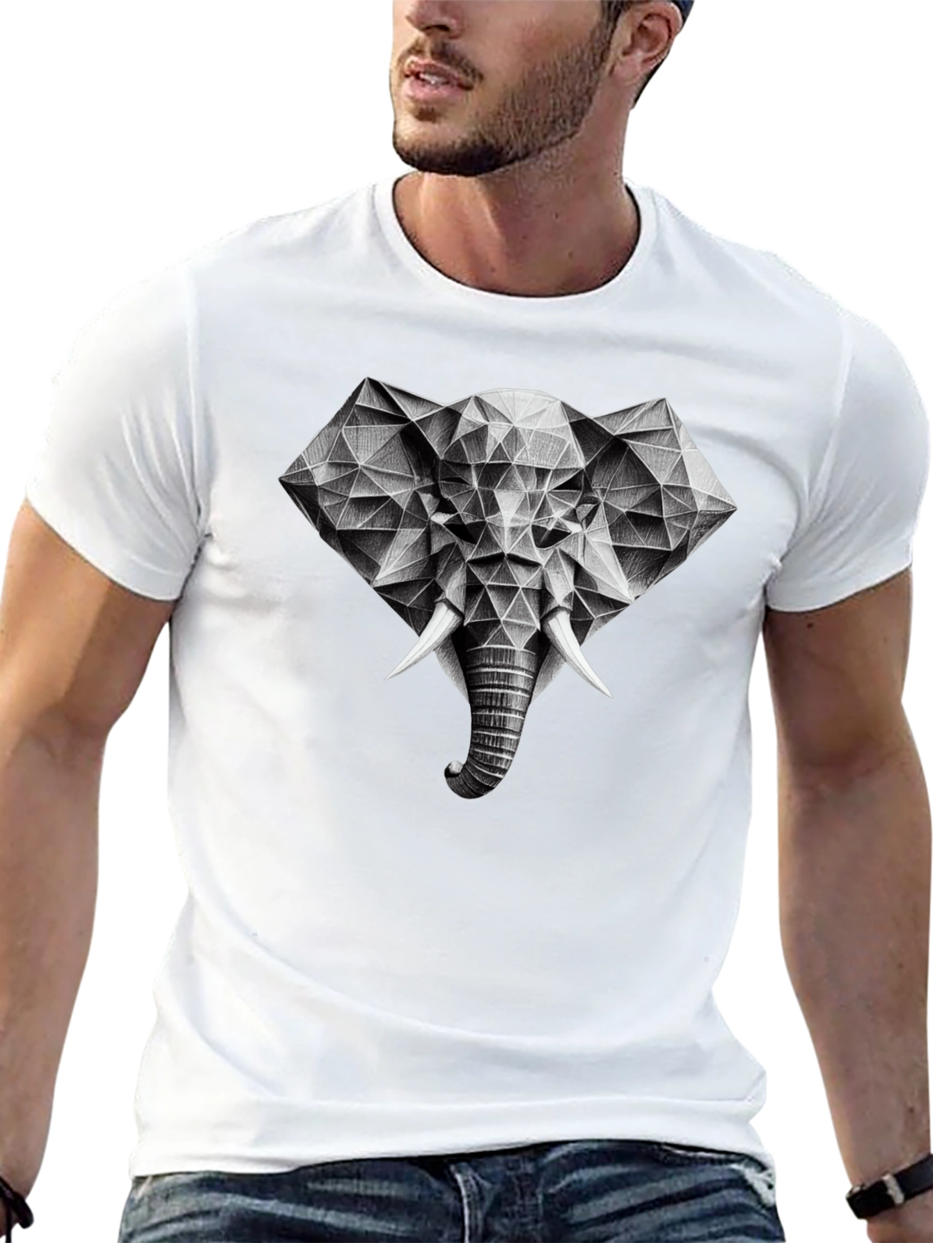 Geometric Elephant Graphic Black T-Shirt