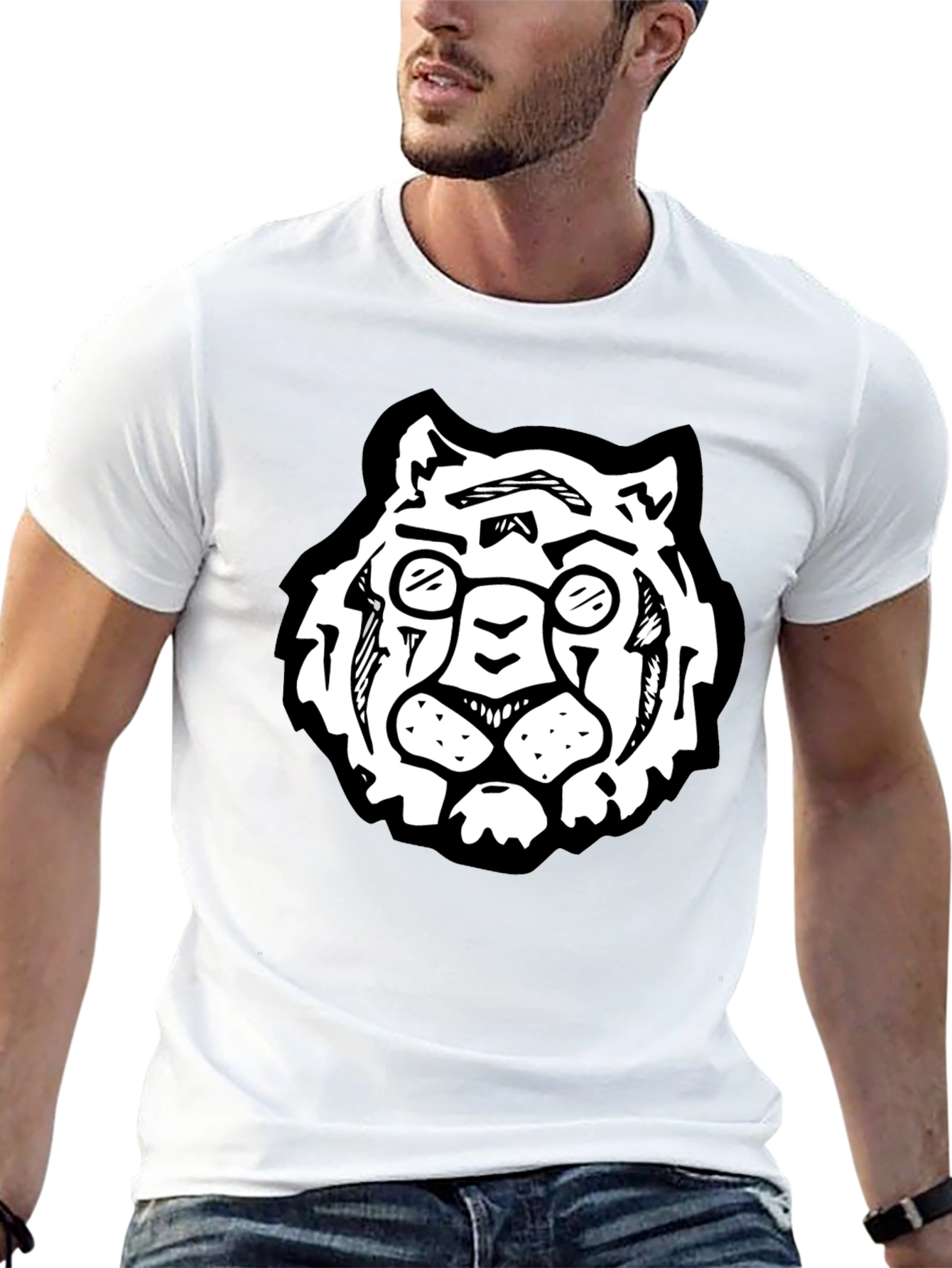 Cool Black Tee Shirt - Tiger with Glasses